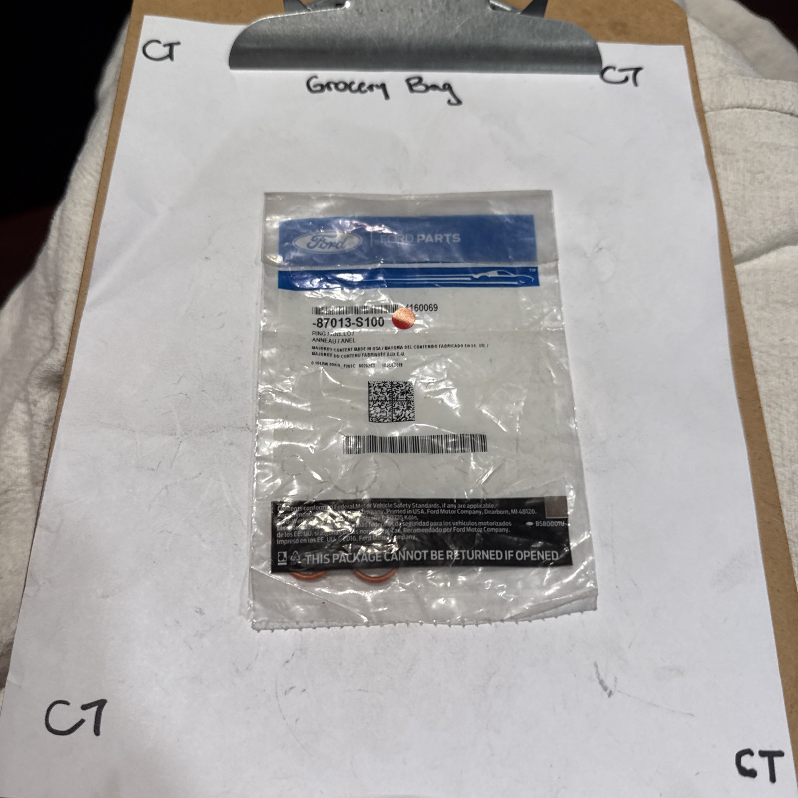 (1) Genuine Ford Engine Coolant Pipe O-Ring 87013-S100 Sold Individually