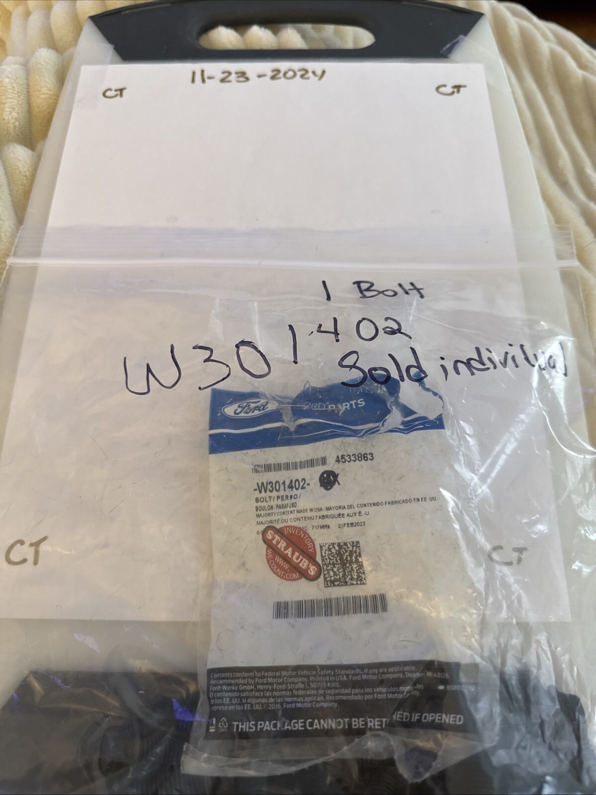 (1) NEW OEM Ford Miscellaneous Hardware Bolts Genuine Ford Part Number W301402- - Image 3