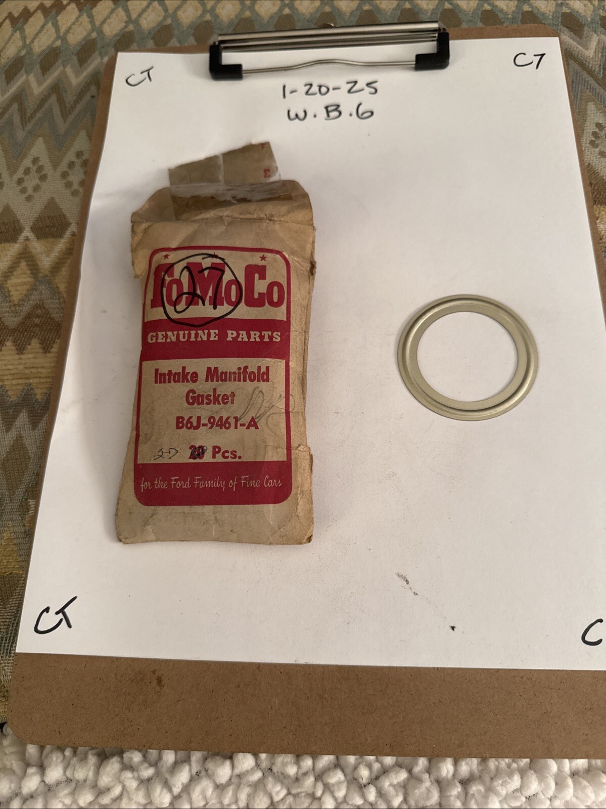 (1) New OEM Ford B6J-9461-A Intake Manifold Gasket NOS Sold Individually.