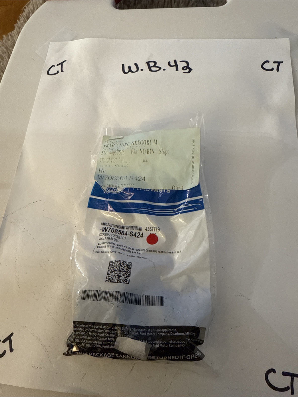 (1) W708564S424 SCREW Genuine Ford Sold Individually