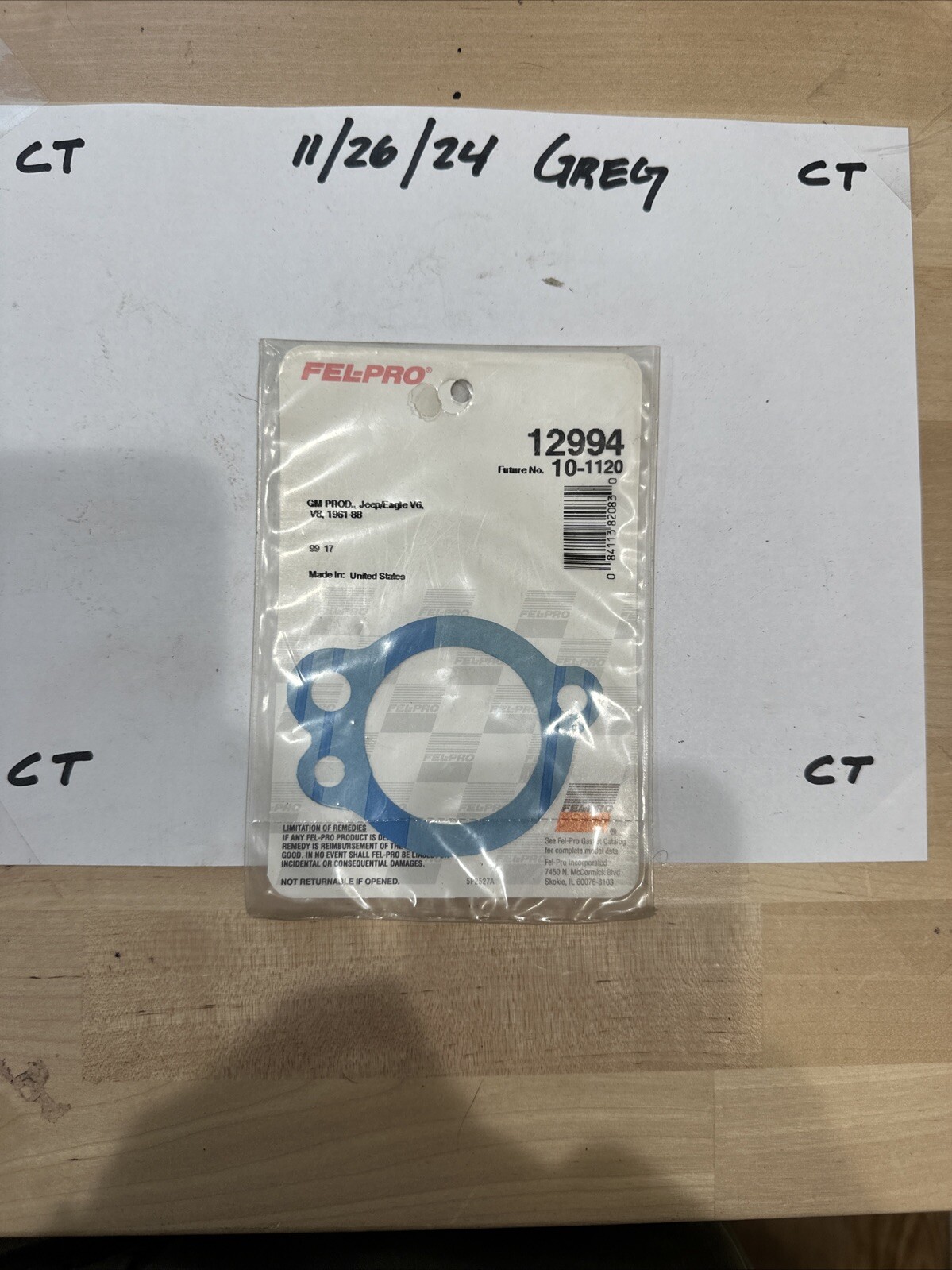 12994 Fel-pro Engine Coolant Outlet Gasket Made In USA 10-1120