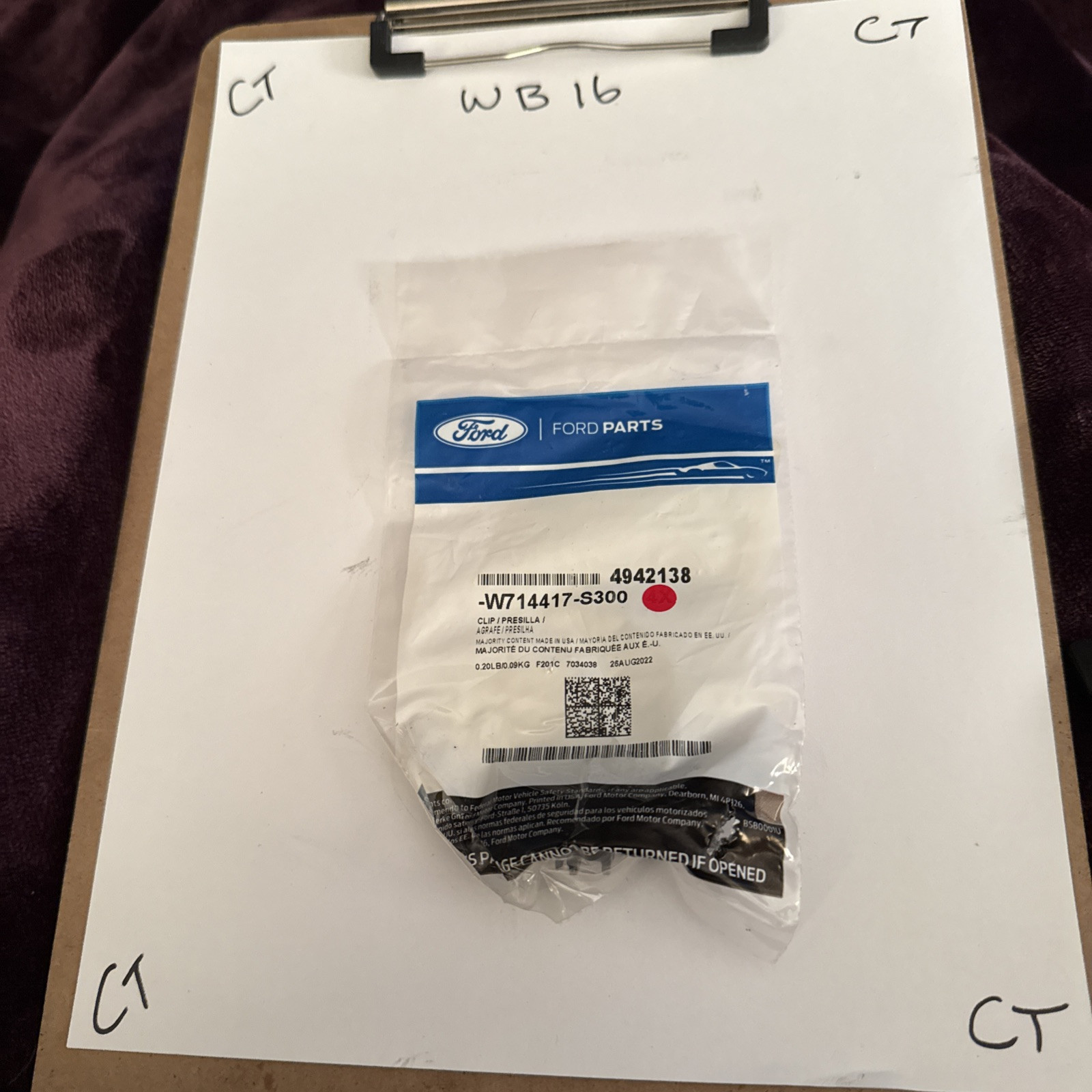 (1)Genuine Ford Seat Back Panel Clip -W714417-S300 Sold Individually