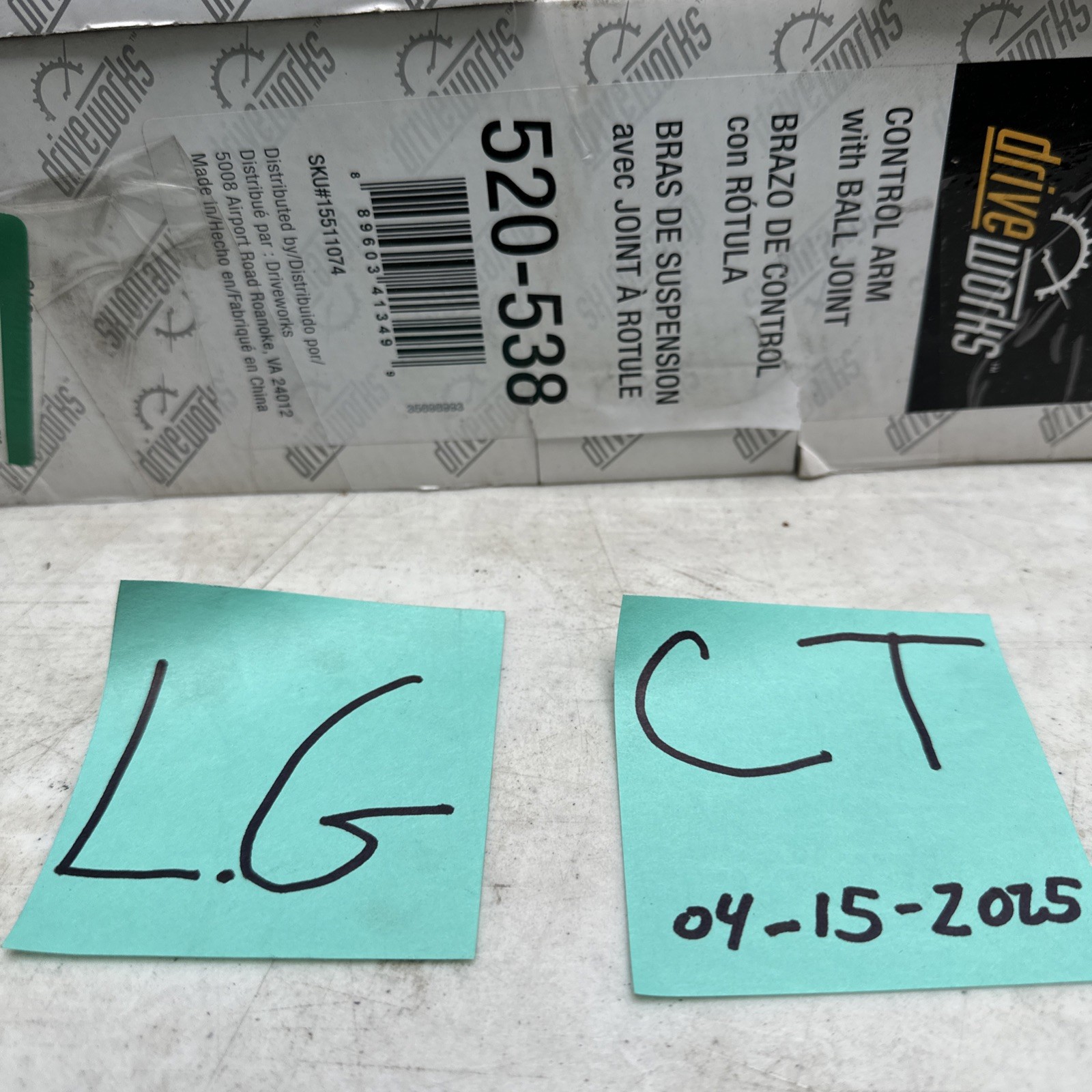 520538 DriveWorks Control Arm and Ball Joint ; FRONT RIGHT LOWER xref. RK620313