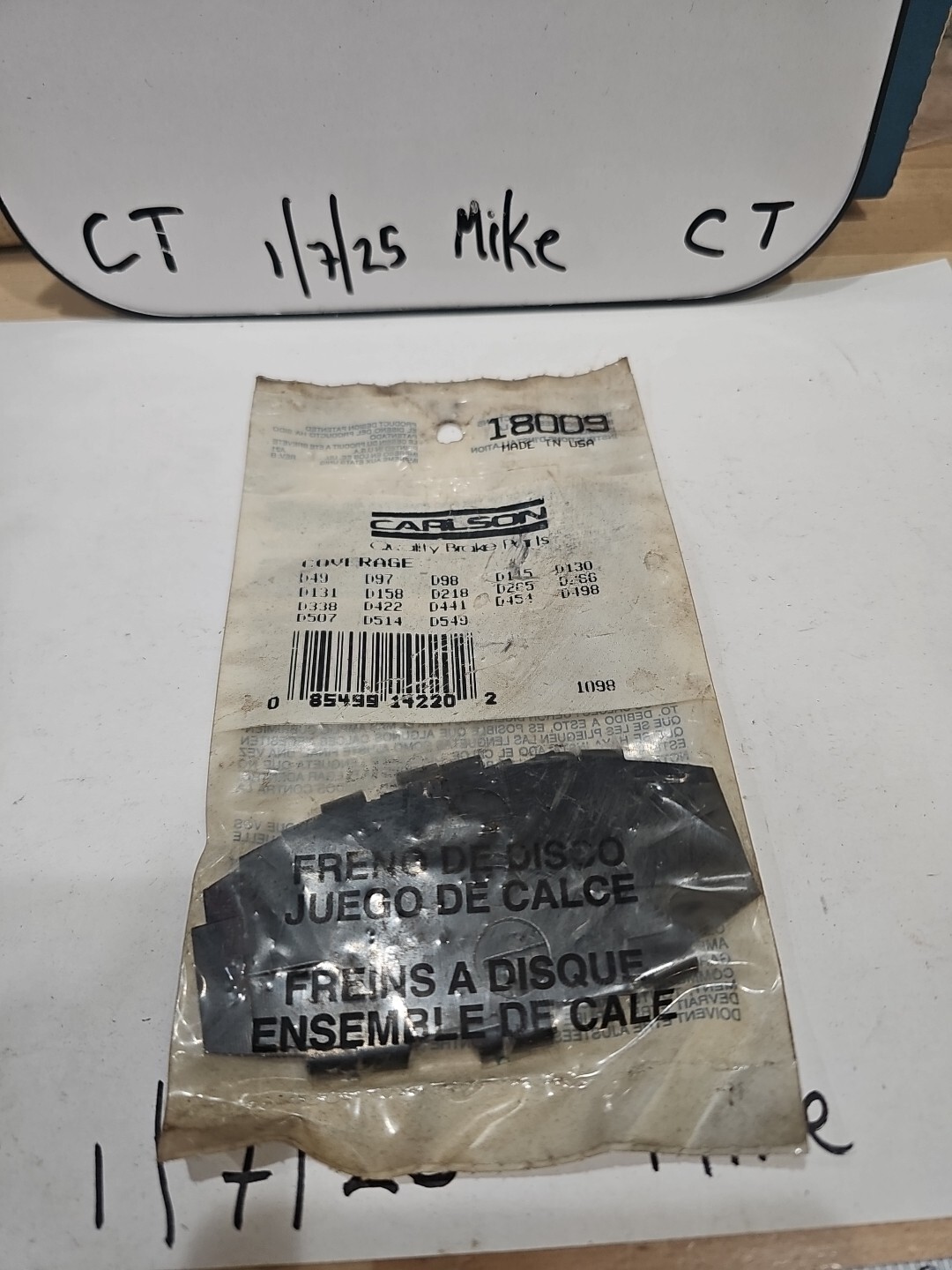 Carlson 18009 Disk Brake Shim Kit