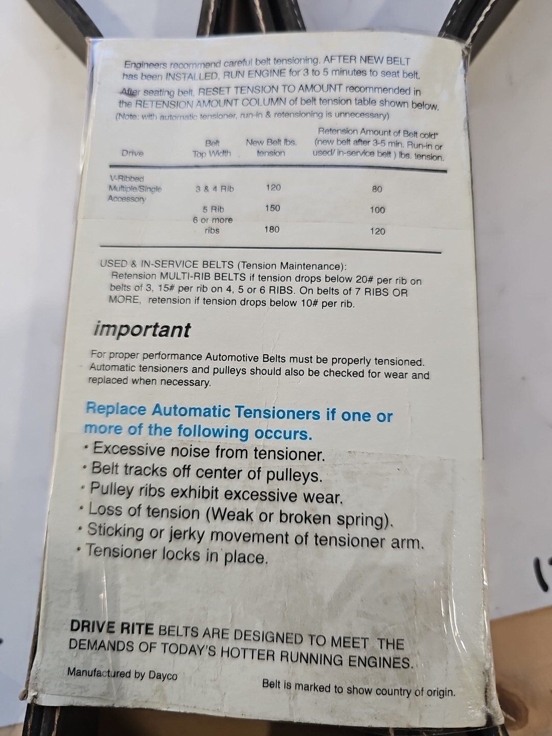 Dayco Drive Rite Automotive V-Ribbed Serpentine Belt Made In USA 5070955DR - Image 3