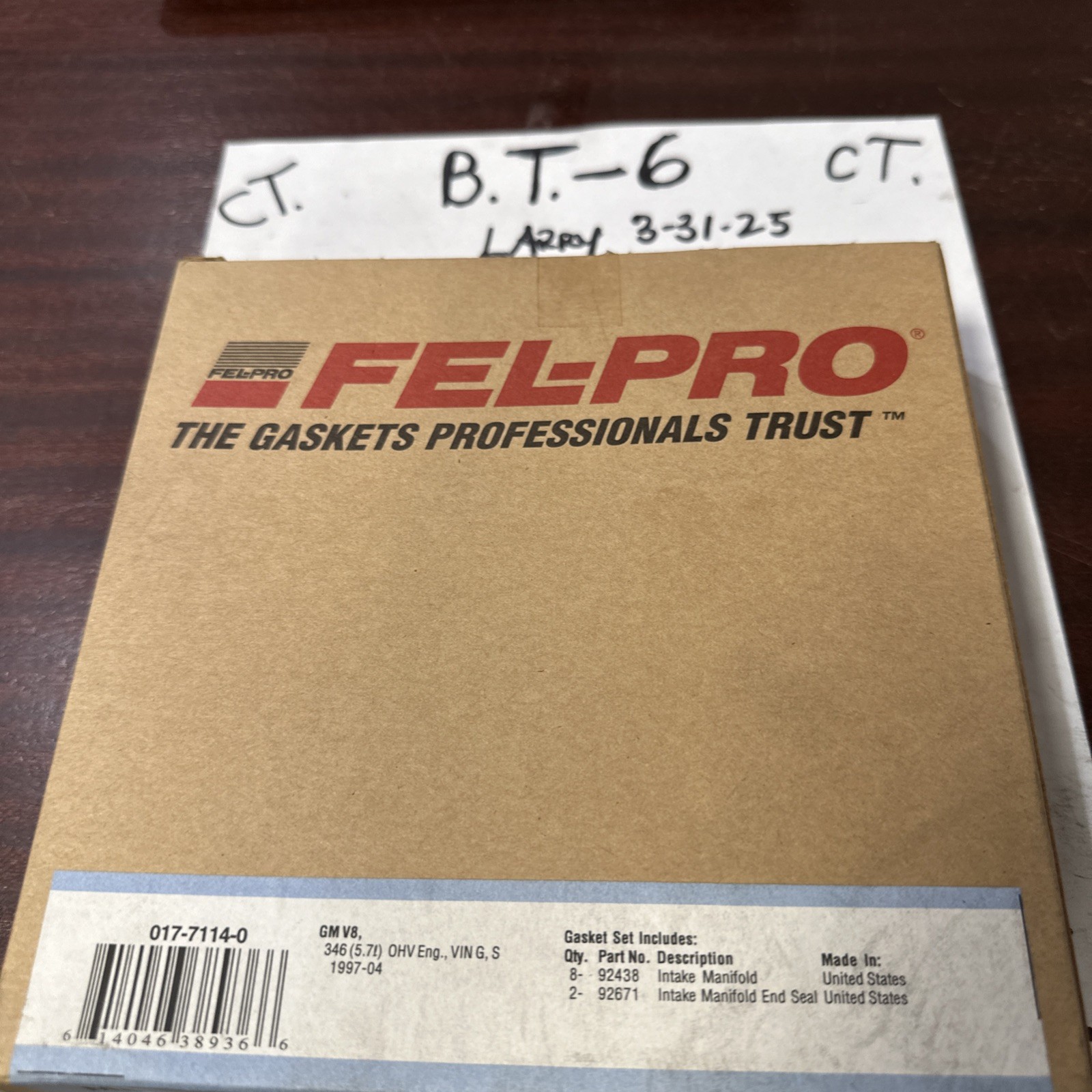 Engine Intake Manifold Gasket Set Fel-Pro MS 92438