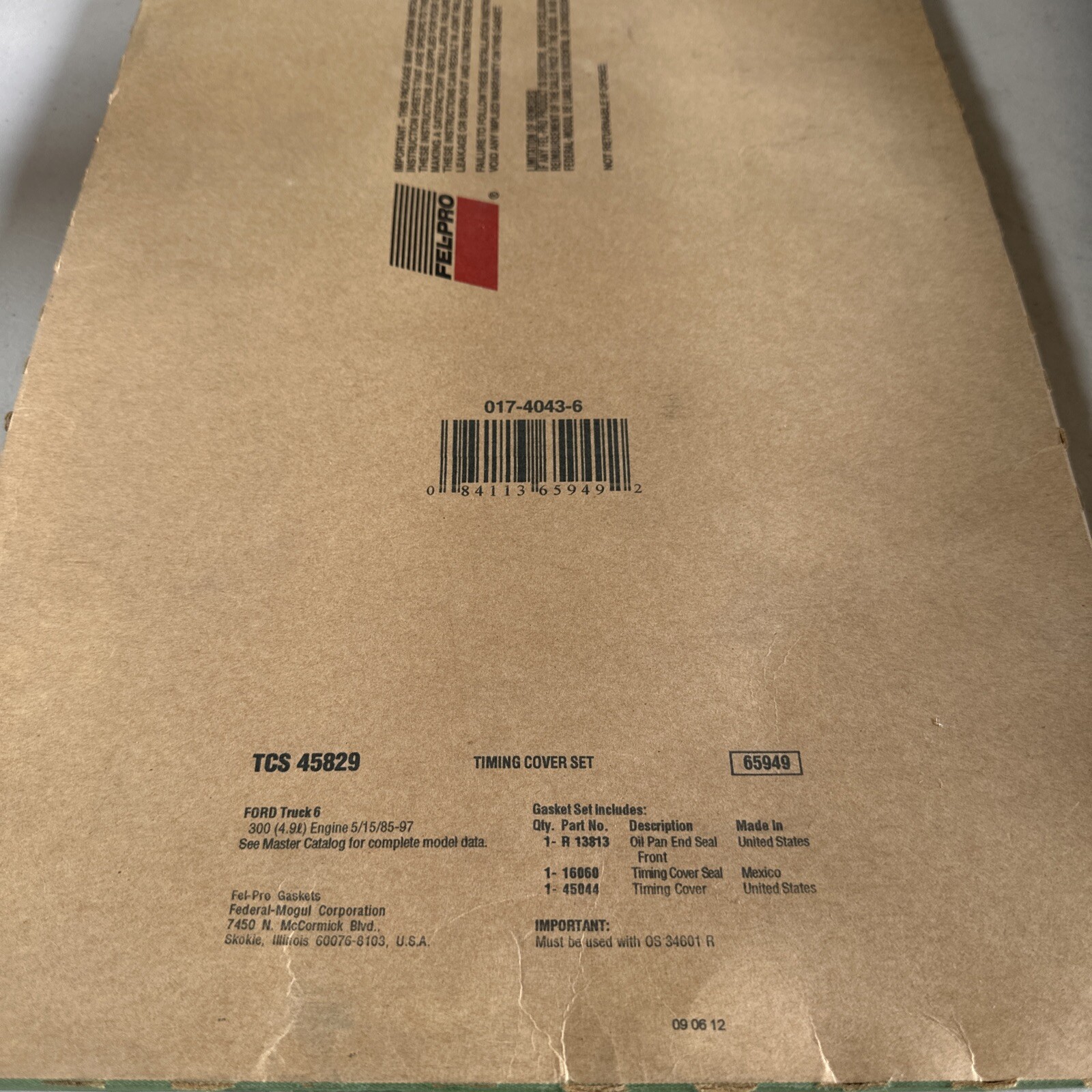 Engine Timing Cover Gasket Set Fel-Pro TCS 45829