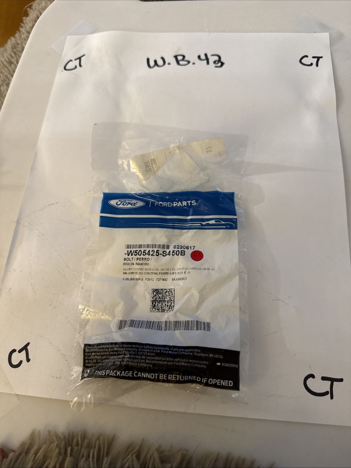 Genuine Ford Headlamp Assembly Rear Bolt -W505425-S450B Sold Individually