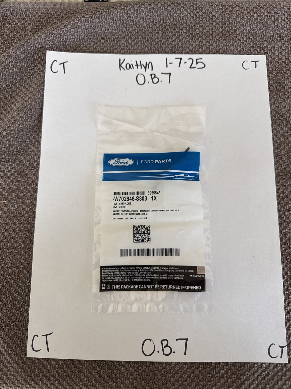 Genuine Ford Lift Gate Rivet W702646-S303