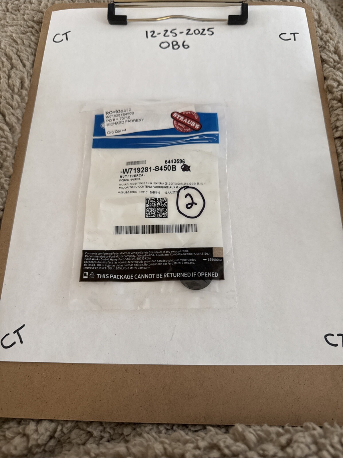 Genuine Ford Nut W719281-S450B (2) Nuts