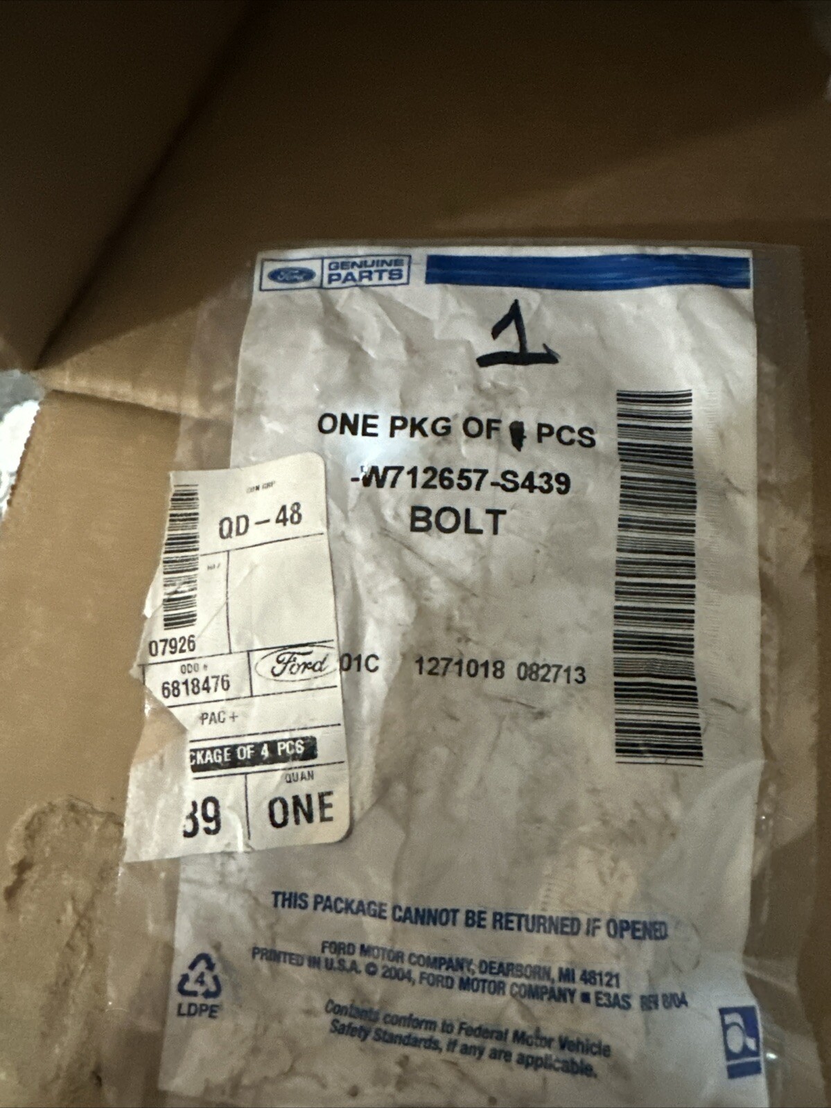 Genuine Ford W712657-S439 Battery Holder Bolt OEM New