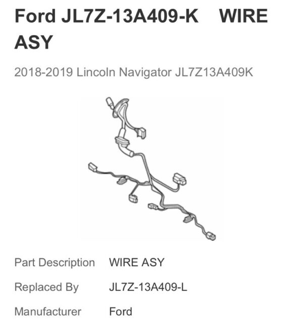 Genuine Ford Wire Assembly JL3Z-13A409-K - The Parts Locker