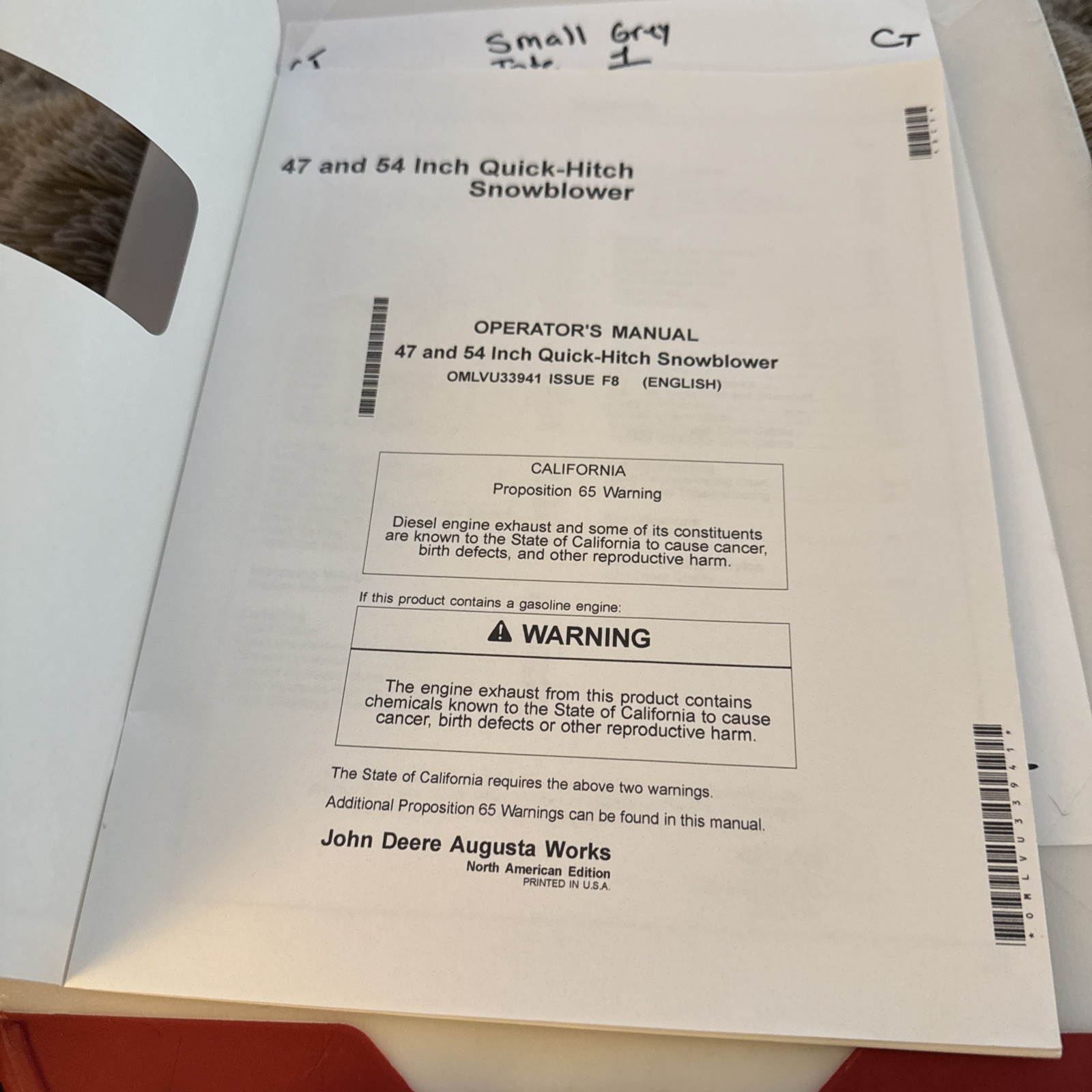 John Deere 47 54" Quick Hitch Snowblower for 1023E 1025R 2025R Tractor Manual 18 - Image 3