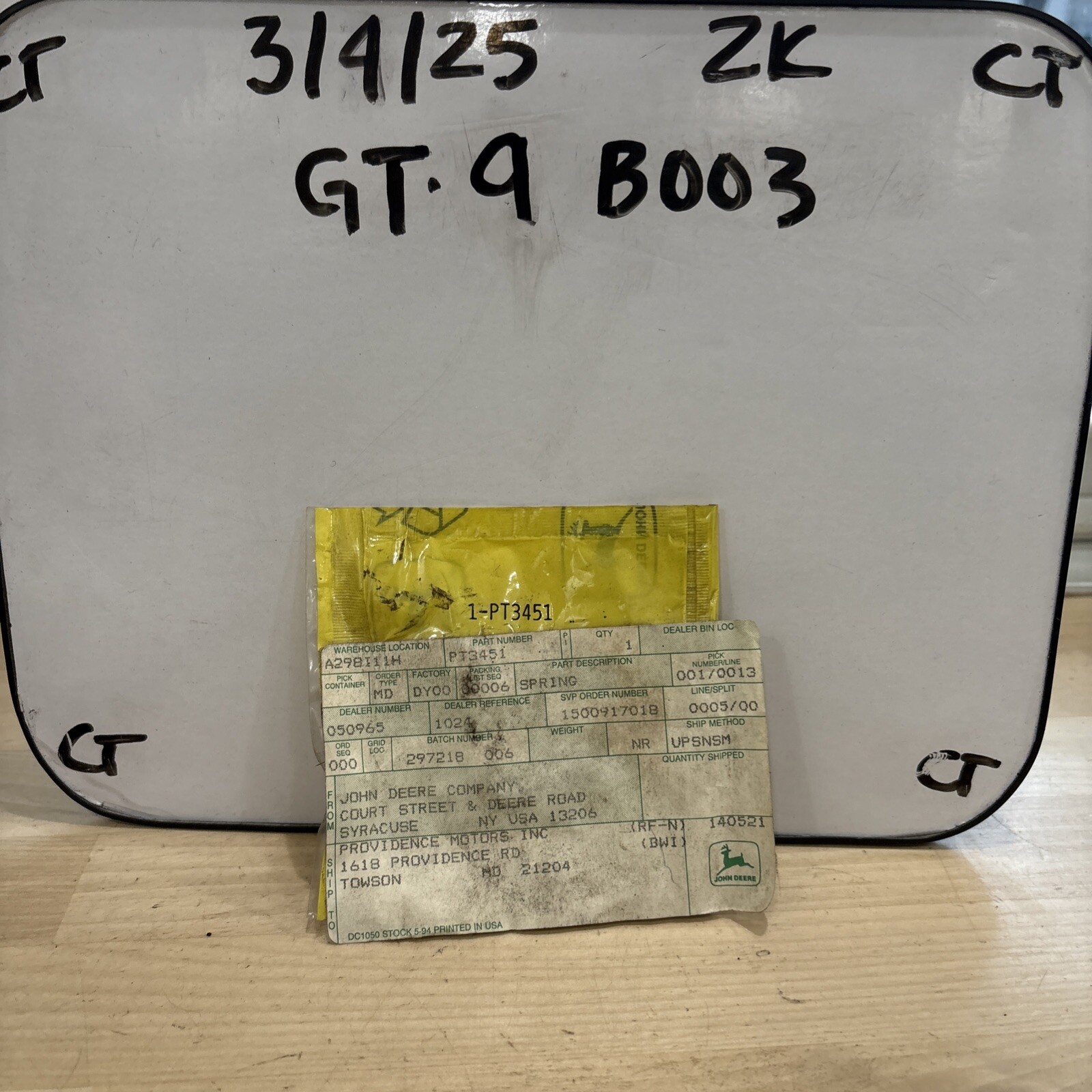 John Deere PT3451 Spring LX270 Genuine OEM NOS