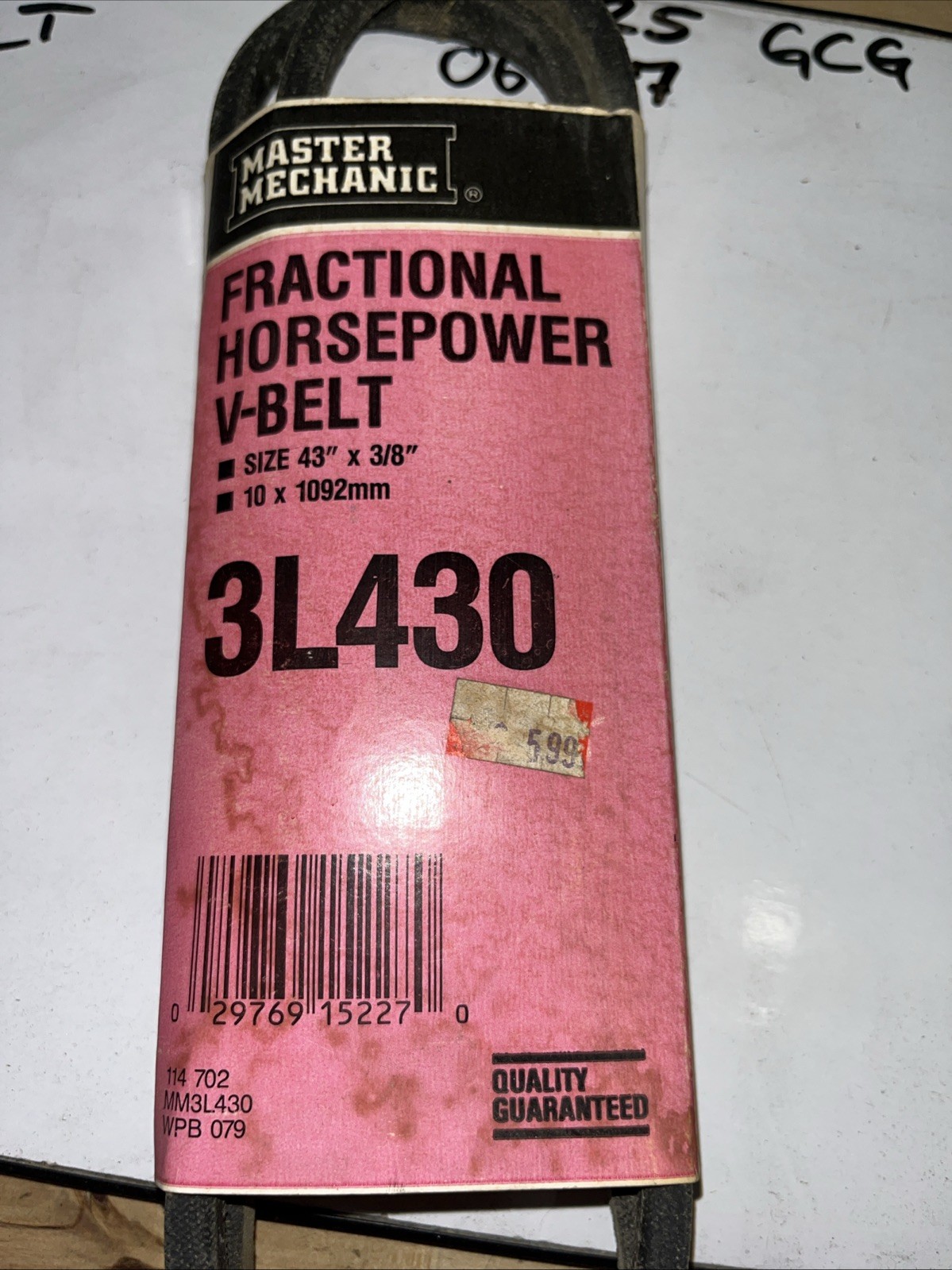 Master Mechanic V-Belt 114702 3/8" x 43" 3L430 - Image 3