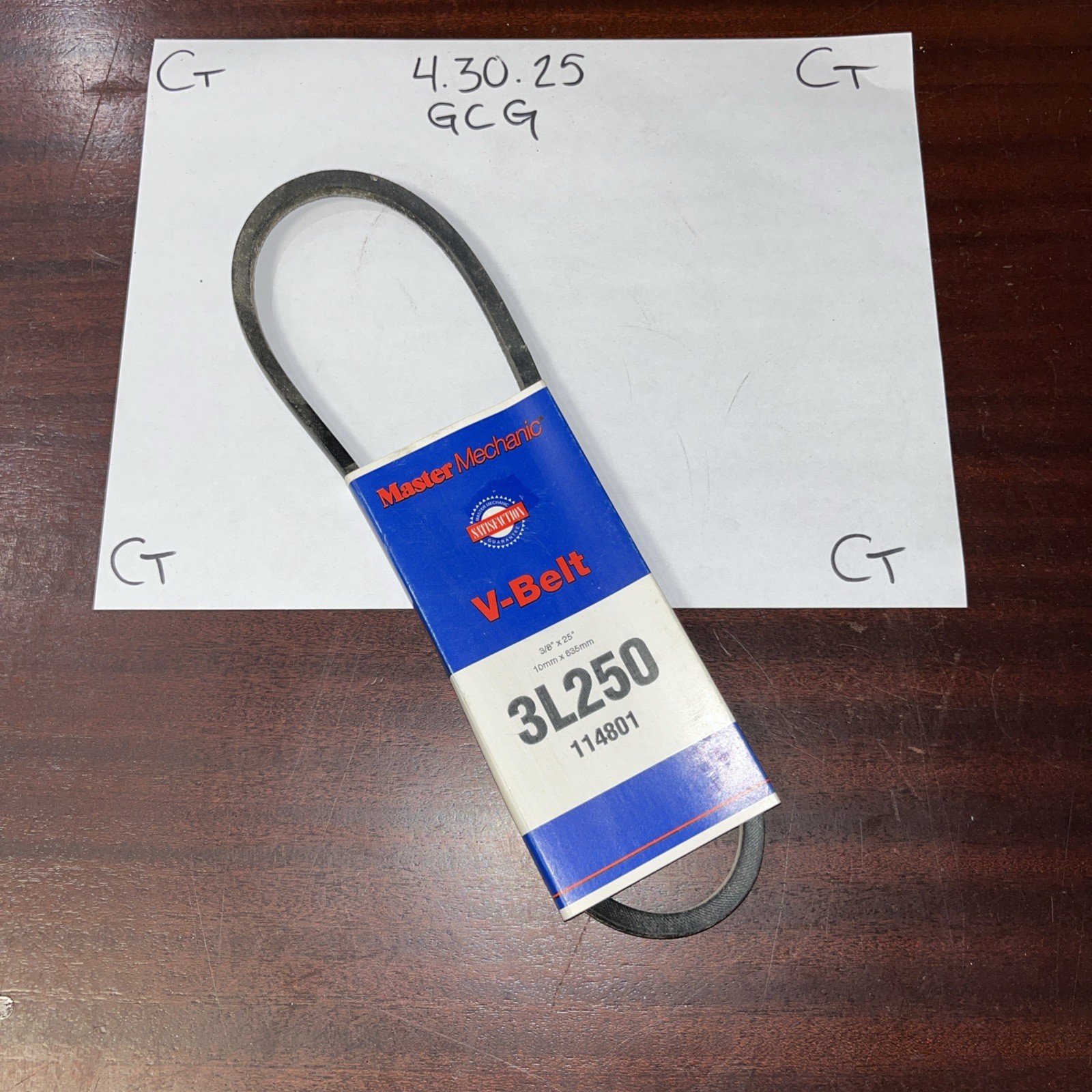 New Master Mechanic 3L250 Replacement Belt 3/8" x 25" V Belt 114801