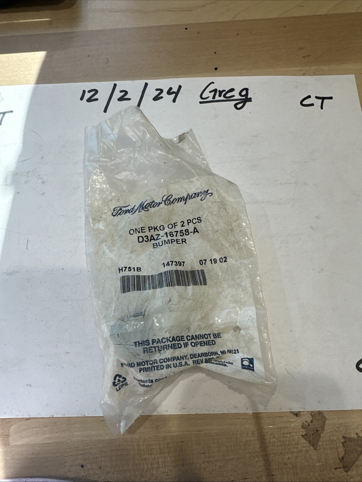 New OEM Ford D3AZ-16758-A Bumper NOS