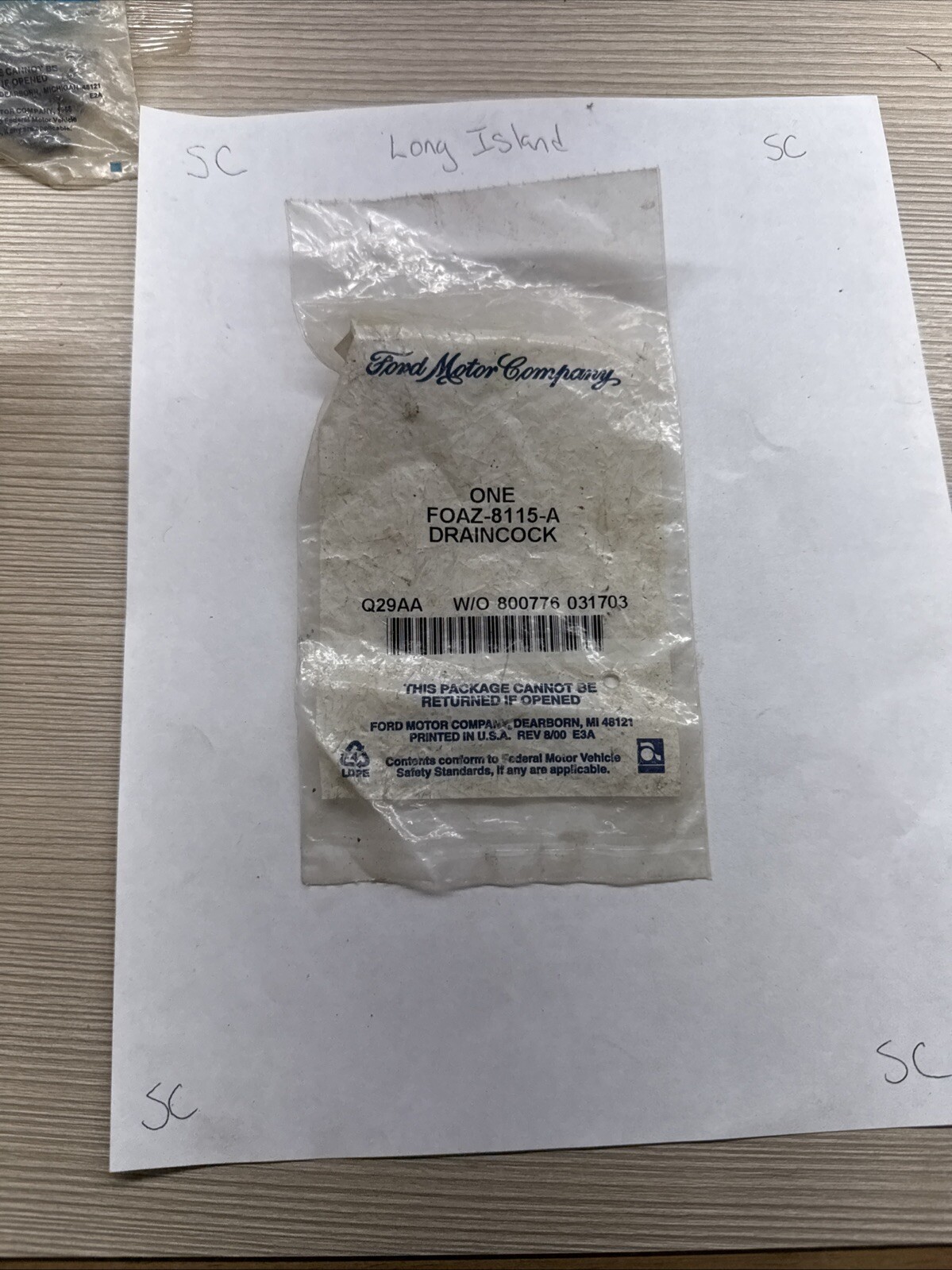 New OEM Ford F0AZ-8115-A, 3858265 Tapon Drain Cock Plug NOS