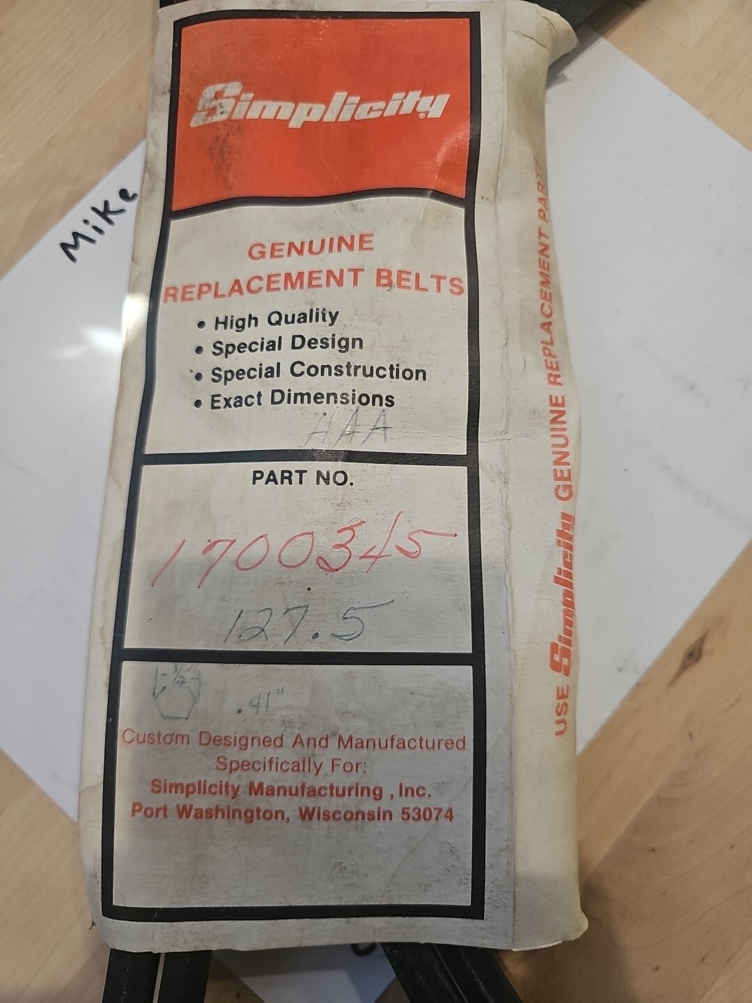 SIMPLICITY 1700345 127.5 Replacement Belt fits SIMPLICITY MANUFACTURING