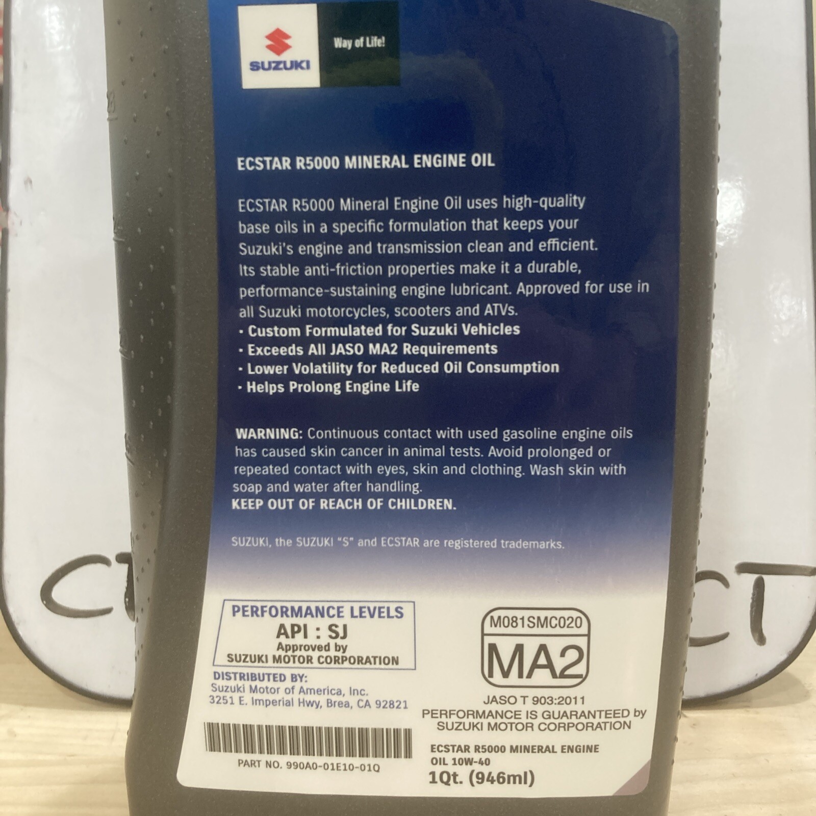 Suzuki Ecstar R5000 10w-40 4T Engine Oil MA2 (1 QT) - Image 4