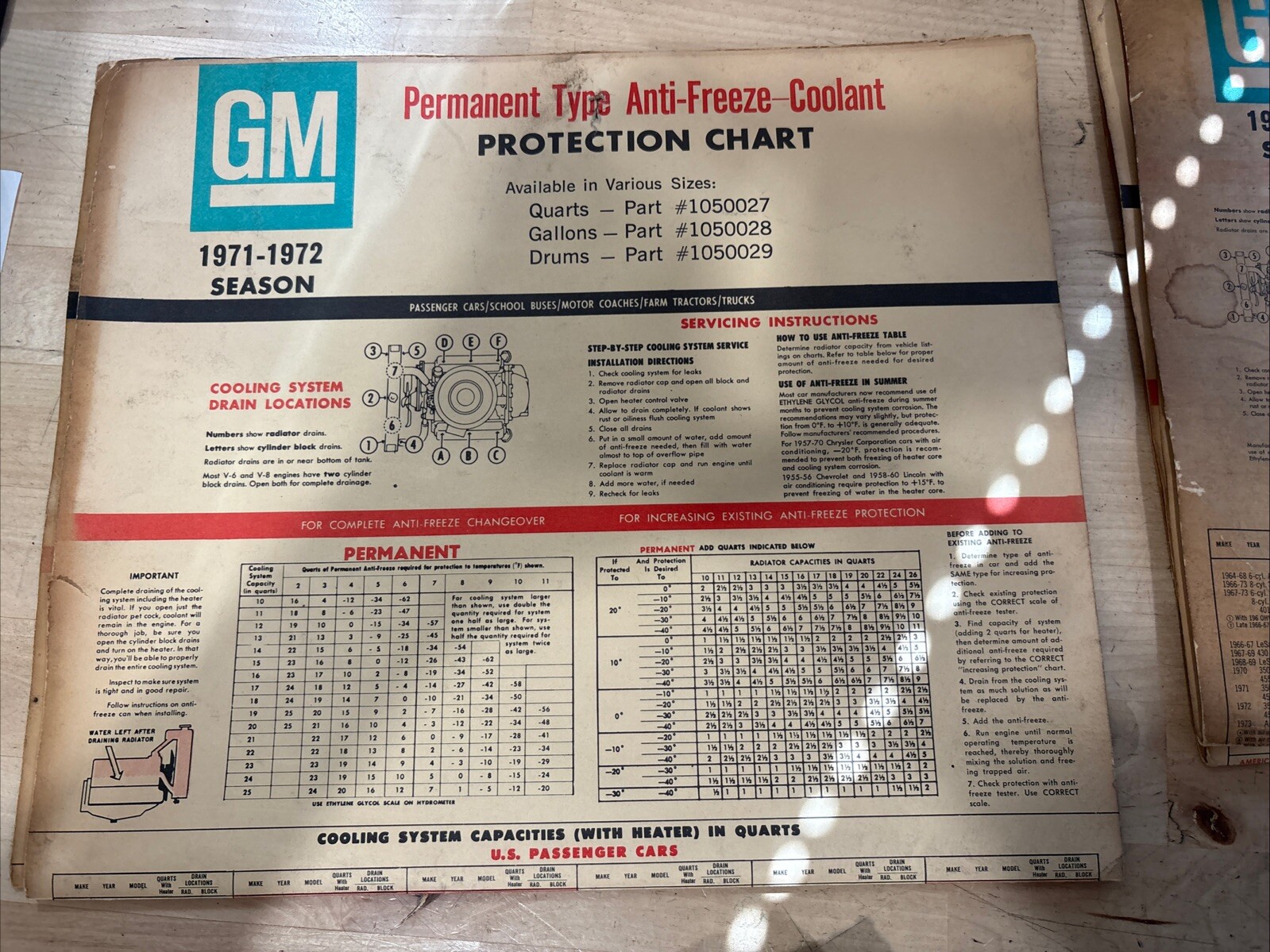 Vintage GM Dealership Cooling System Capacity Poster 1970-1974 Seasons -Set Of 4 - Image 4