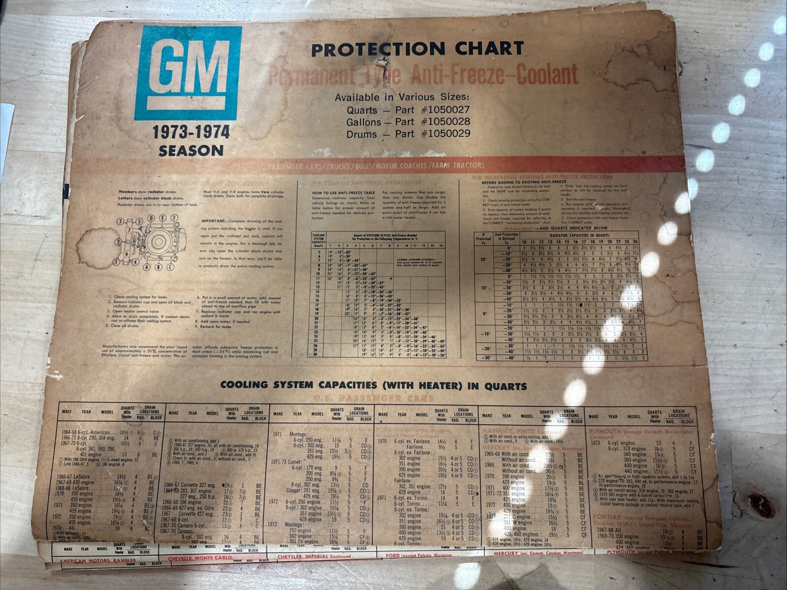 Vintage GM Dealership Cooling System Capacity Poster 1970-1974 Seasons -Set Of 4 - Image 6