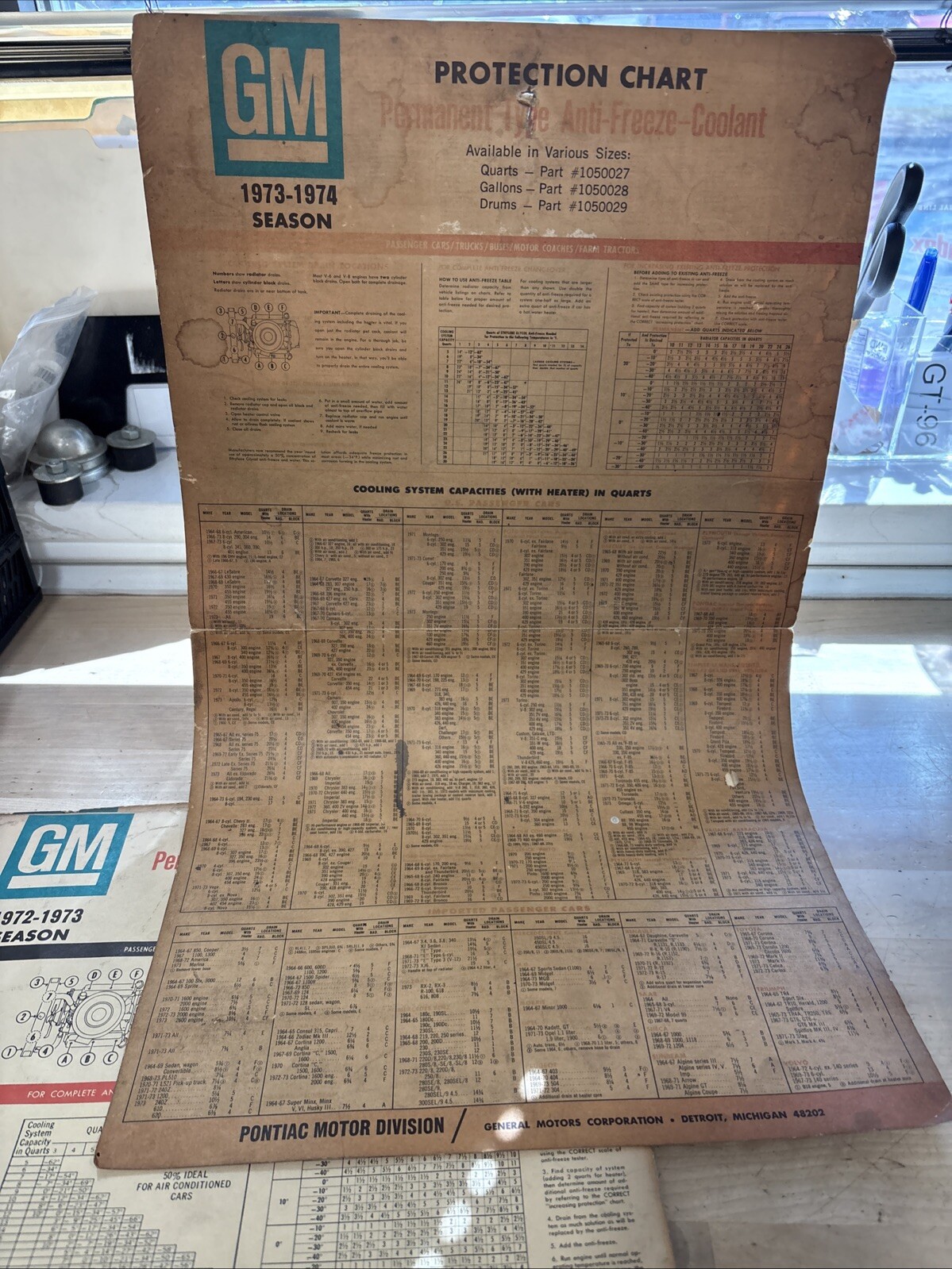 Vintage GM Dealership Cooling System Capacity Poster 1970-1974 Seasons -Set Of 4 - Image 7