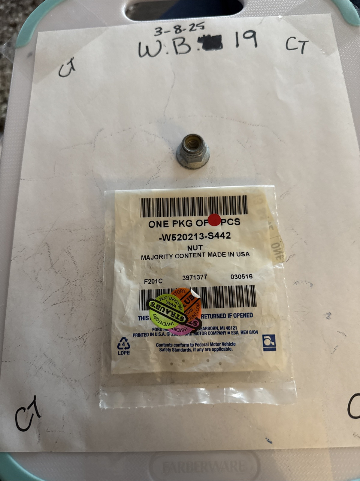 (1) FORD OEM 15-19 MKC Stabilizer Bar Components-Stabilizer Link Nut W520213S442