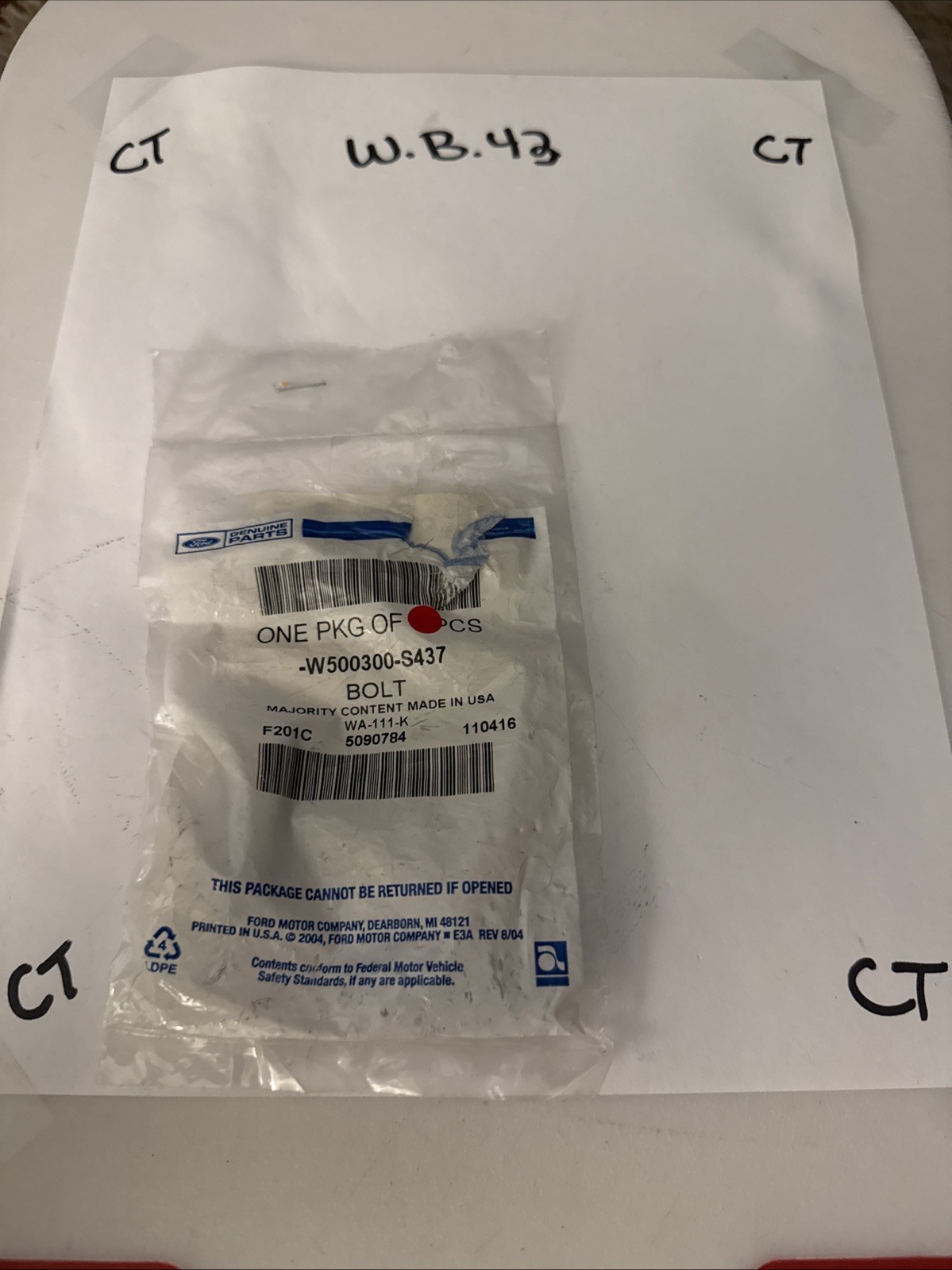 (1) Genuine Ford Air Inlet Duct Bolt W500300-S437 Sold Individually