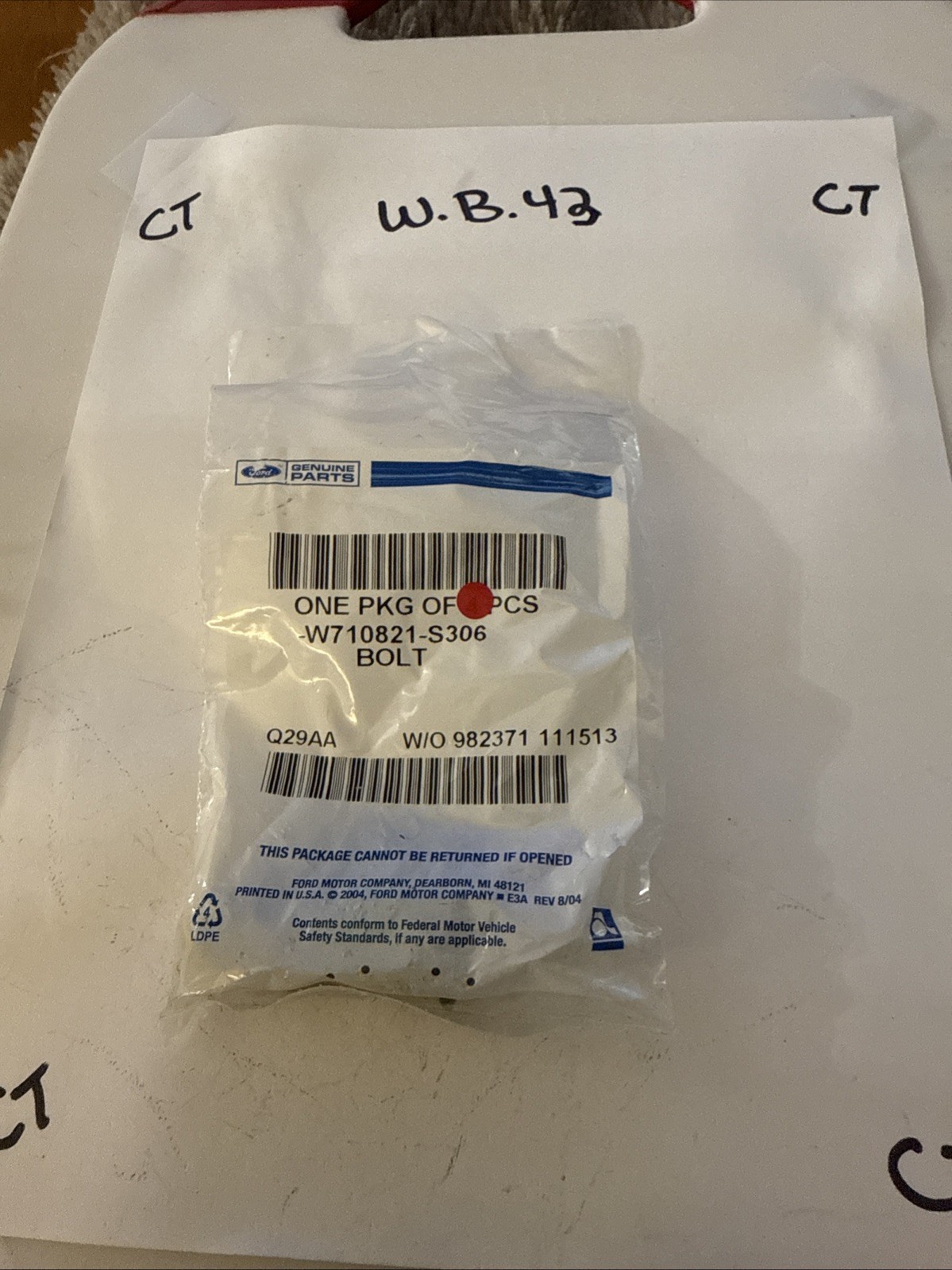 (1) Genuine Ford OE Bolt W710821S306 Sold Individually