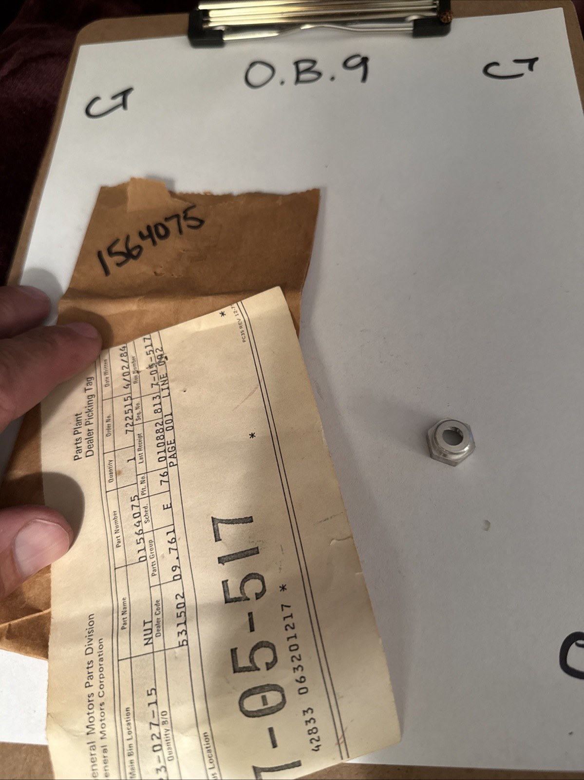 1963-1967 CORVETTE C2 NOS GM ODOMETER TRIP CABLE RETAINING/MOUNTING NUT 1564075