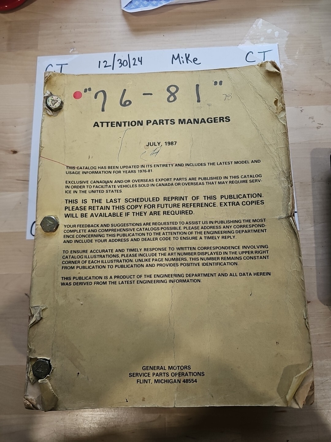 1976 -1981 Buick Parts Operations Catalog Repair Manual GM 41