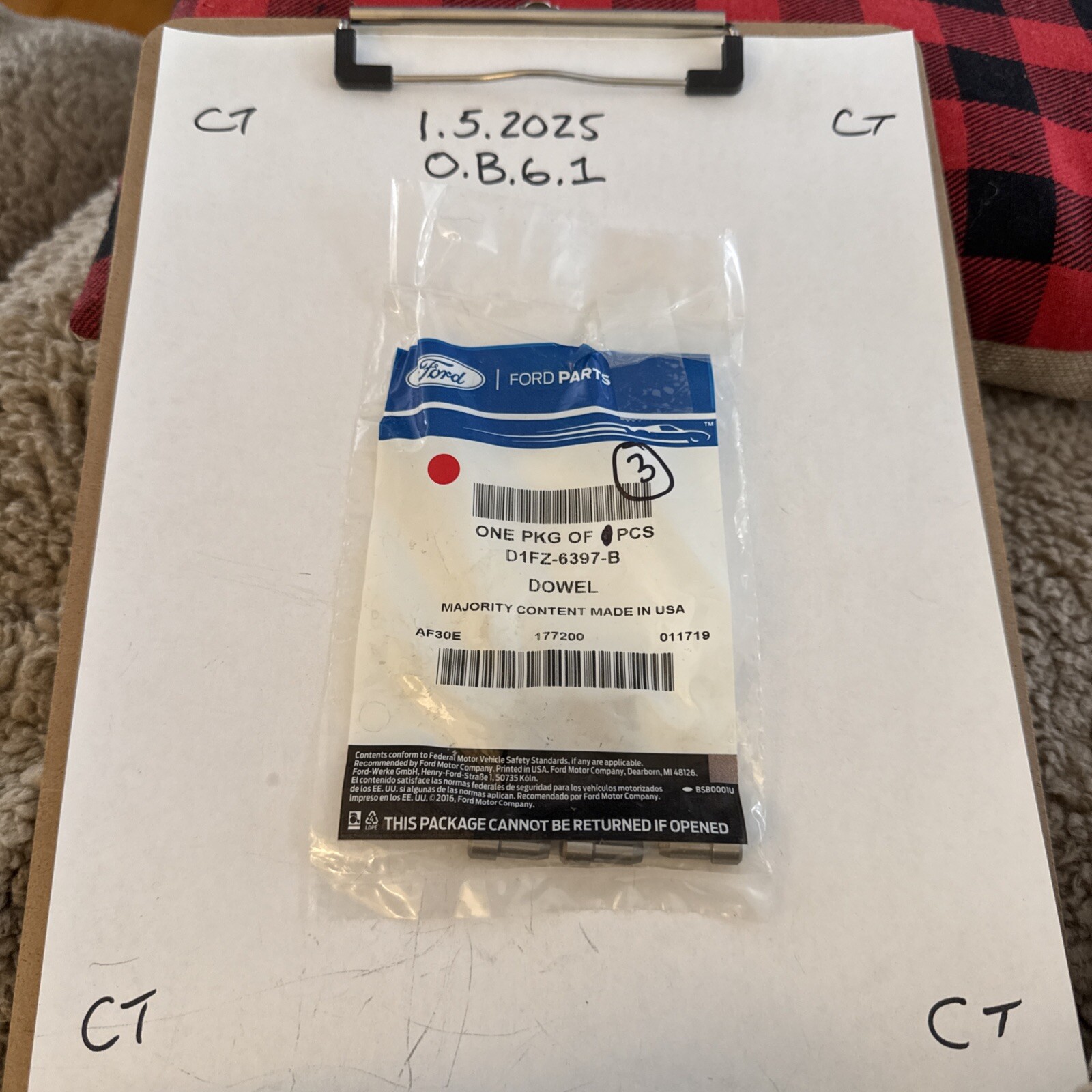 (3)NEW - OEM Ford D1FZ-6397-B Block To Flywheel Housing Dowel 1971-72 1.6L 2.0L