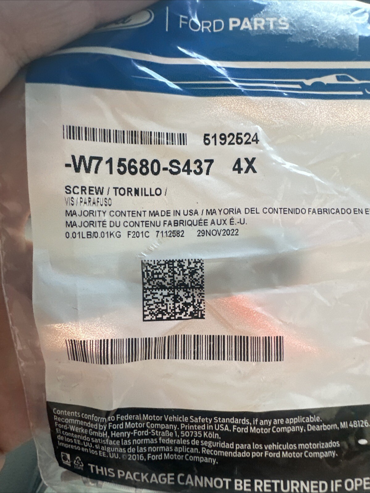 **4 PCS** Genuine Ford Hid Bulb Screw -W715680-S437