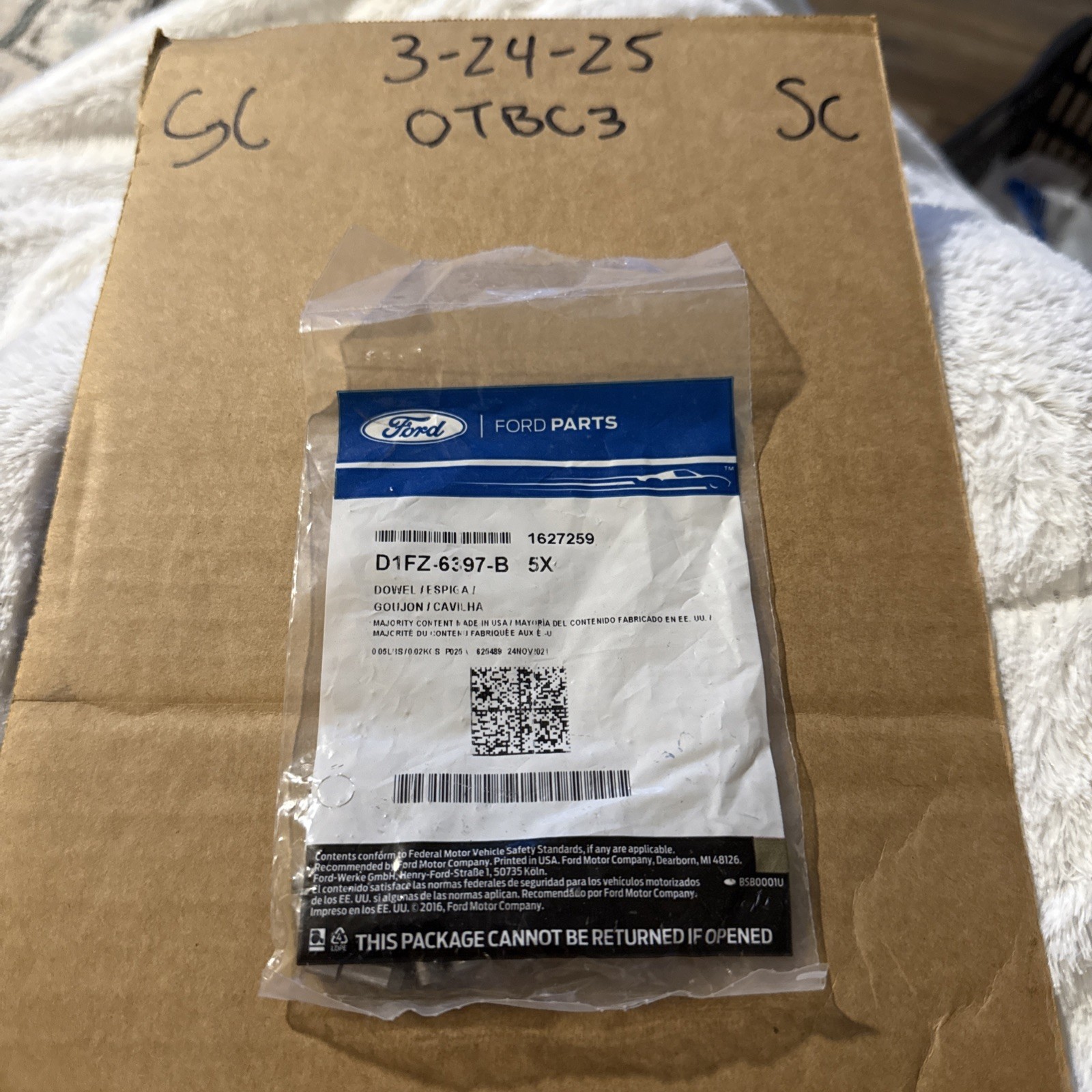 (5) NEW - OEM Ford D1FZ-6397-B Block To Flywheel Housing Dowel 1971-72 1.6L 2.0L