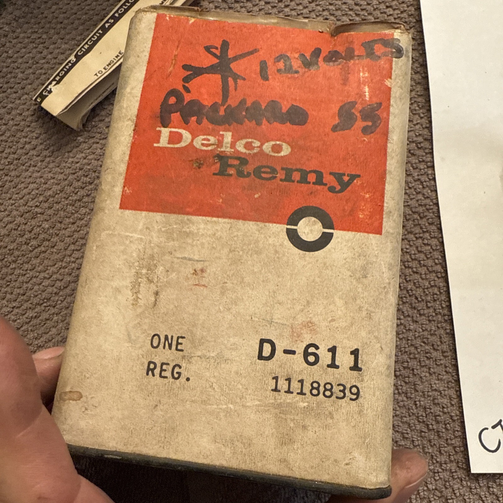 53 54 55 Cadillac Delco Remy D-619 GM 1118839 Voltage Regulator NOS 12v POS Grd - Image 5
