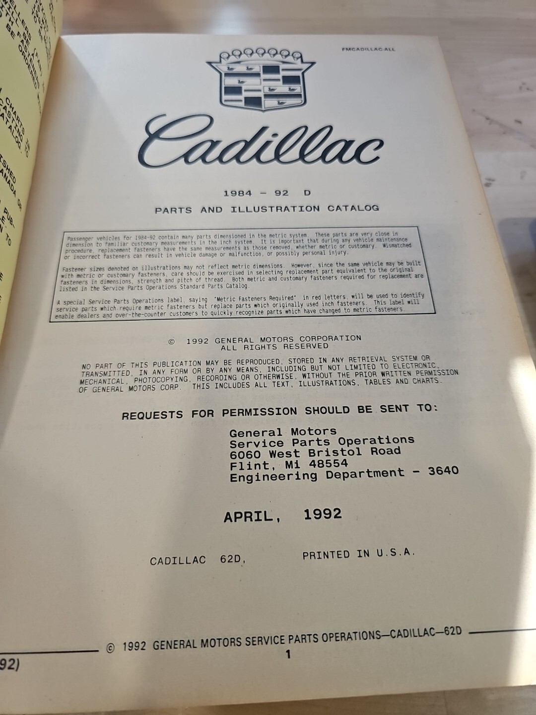 Cadillac 1984-92 D Parts And Illustration Catalog 62D - Image 4