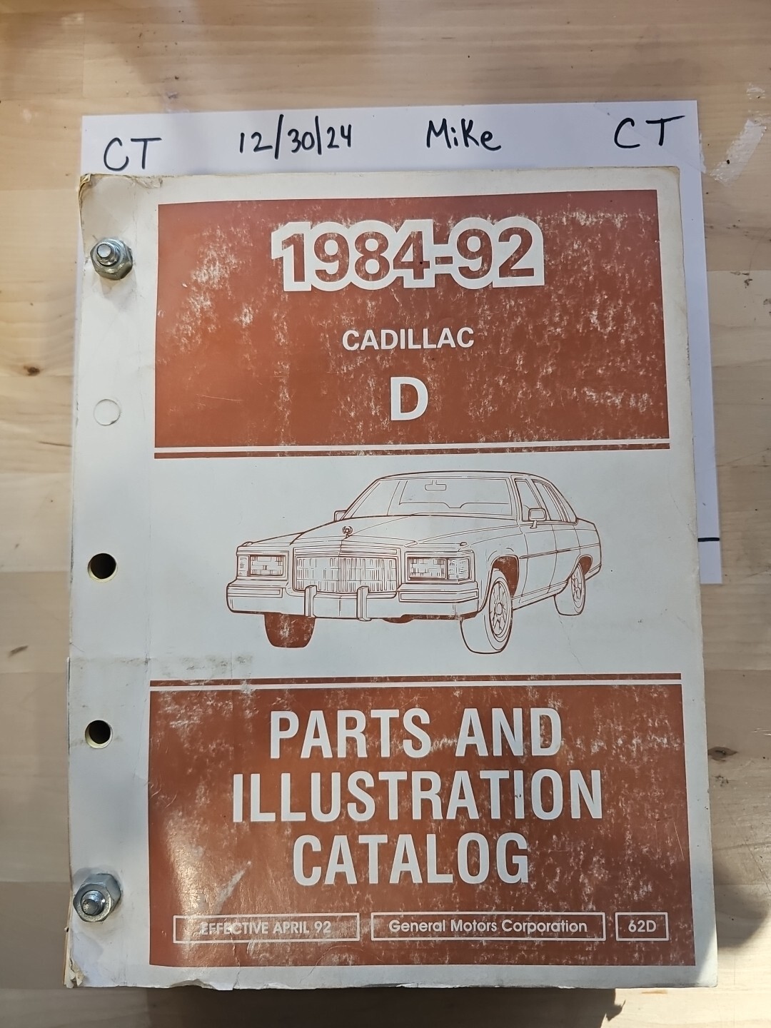 Cadillac 1984-92 D Parts And Illustration Catalog 62D