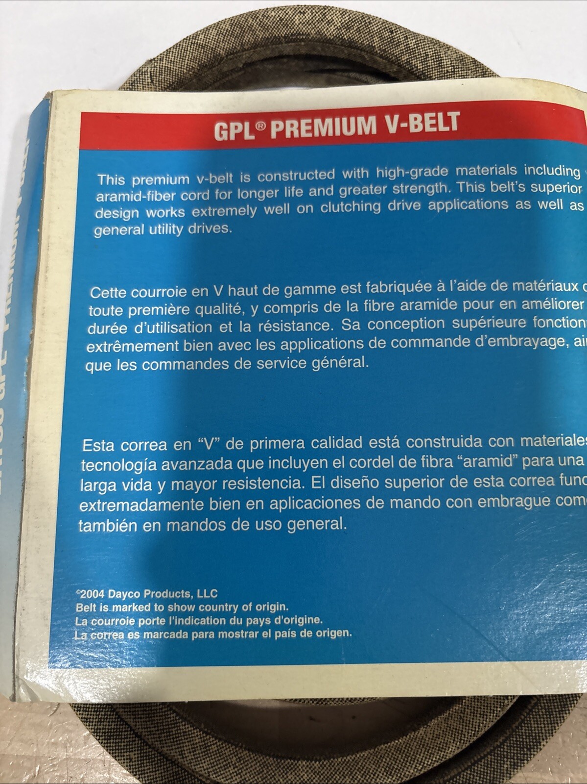 Dayco L465 GPL Premium V-Belt 1/2" x 65" Made in USA - Image 4