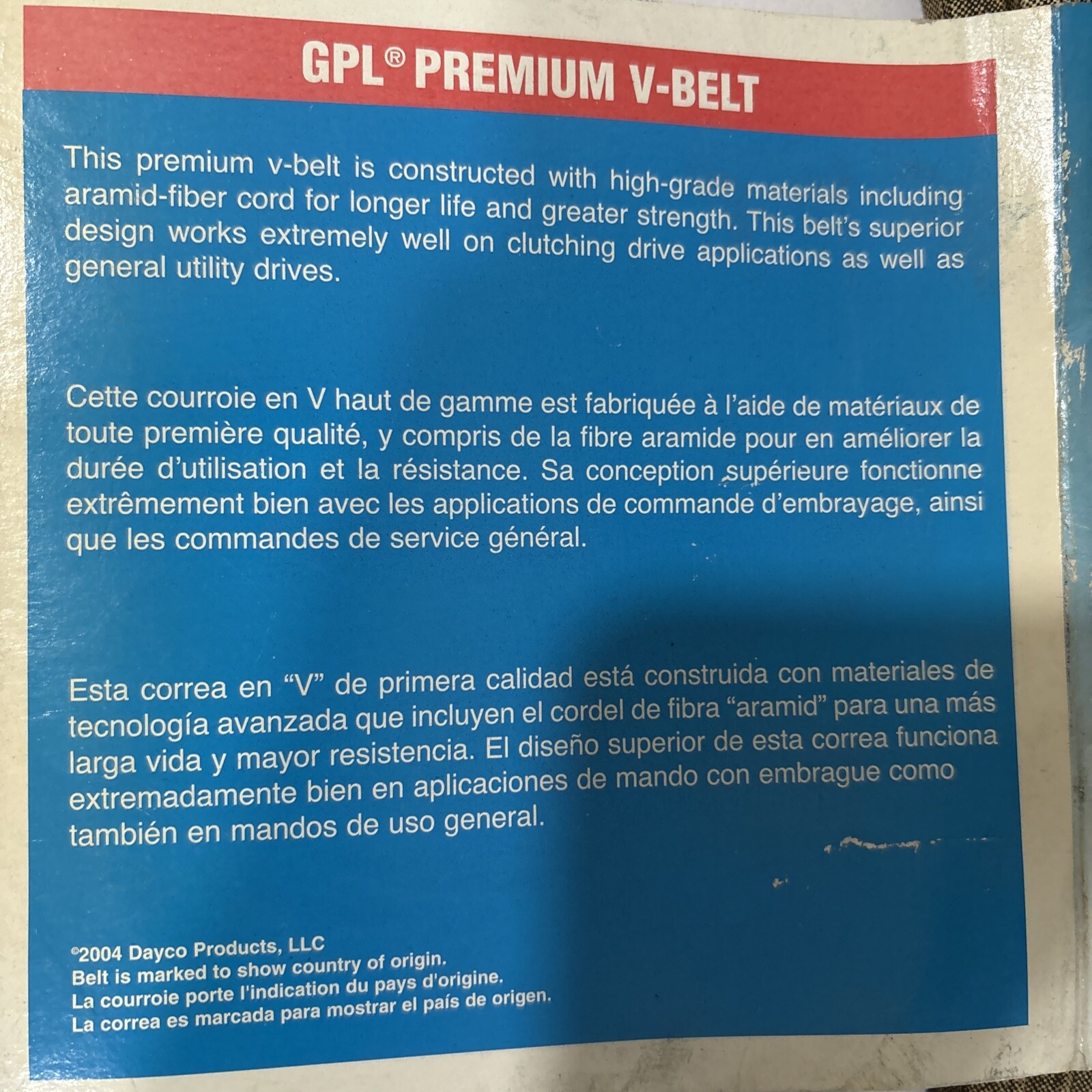 Dayco L490 Utility V Belt, Premium, Dayco Gpl - Image 4