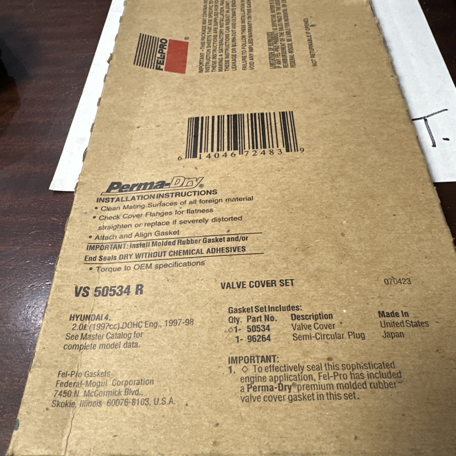 Engine Valve Cover Gasket Set Fel-Pro VS 50534 R - Image 3