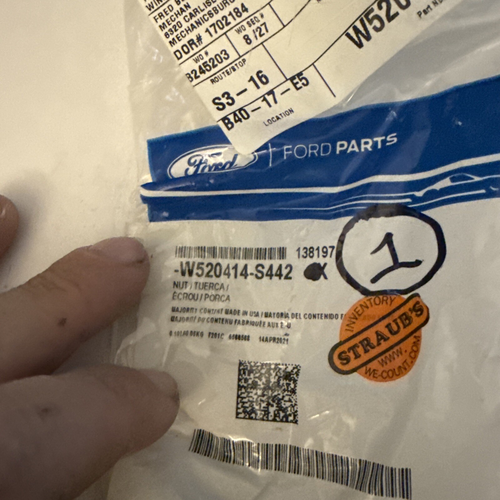 Genuine Ford Alternator Lock Nut -W520414-S442 - Image 3