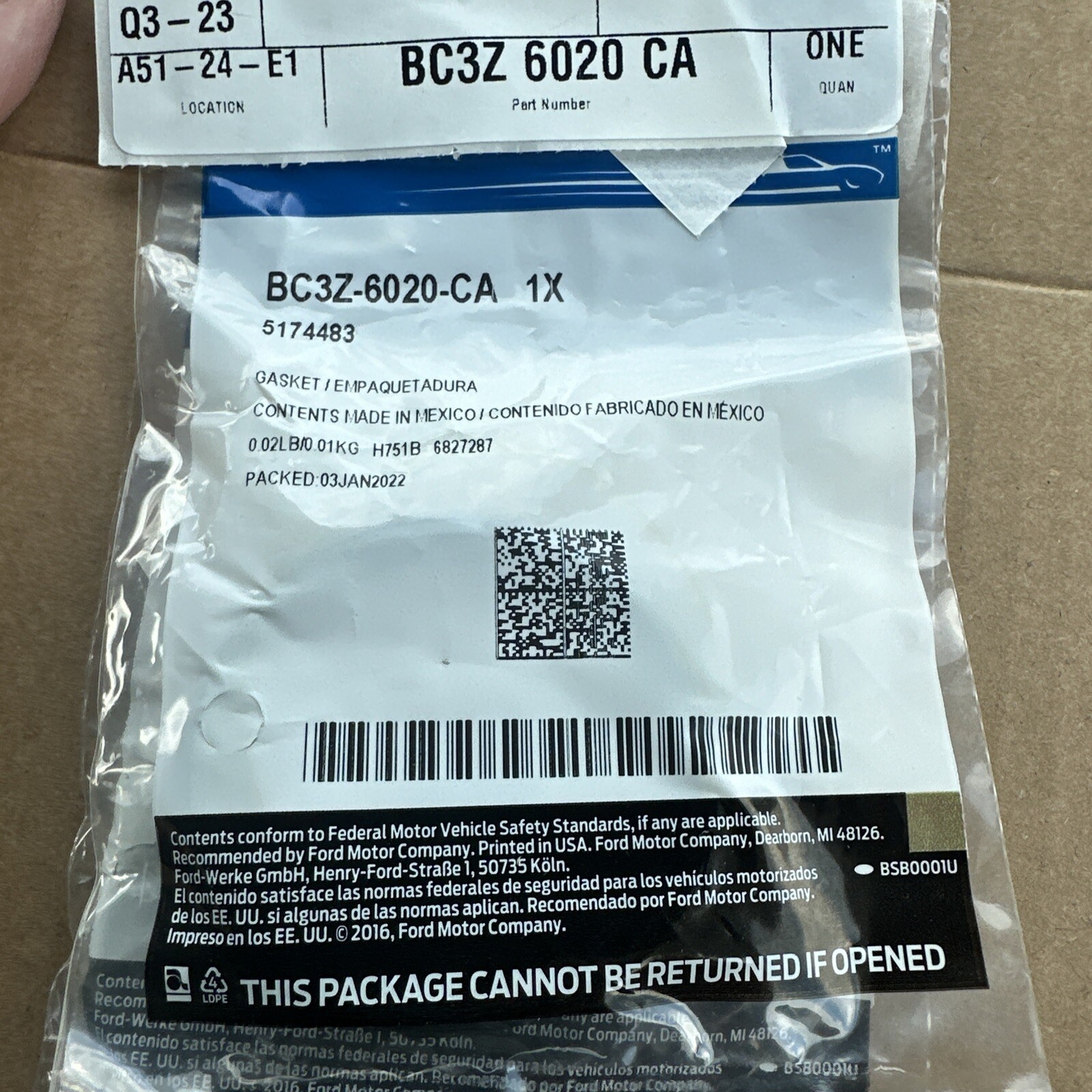 Genuine Ford Gasket BC3Z-6020-CA