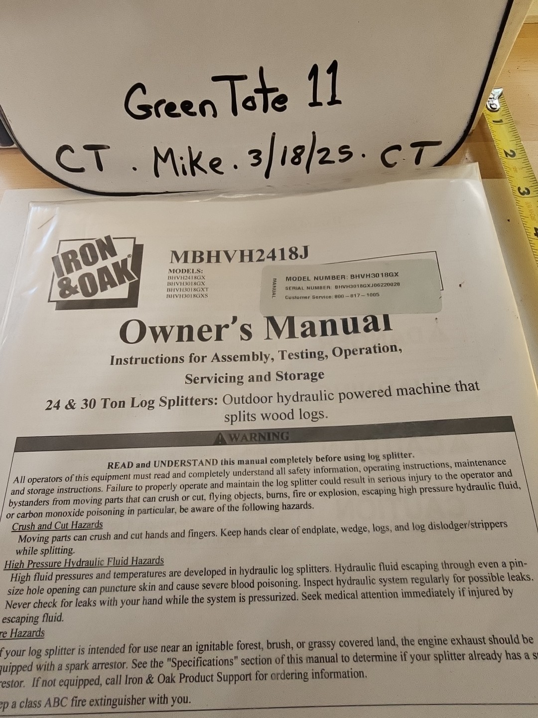 Iron & Oak 24 & 30 Ton Log Splitter Owner/Operator Manual Models In Photo - Image 3