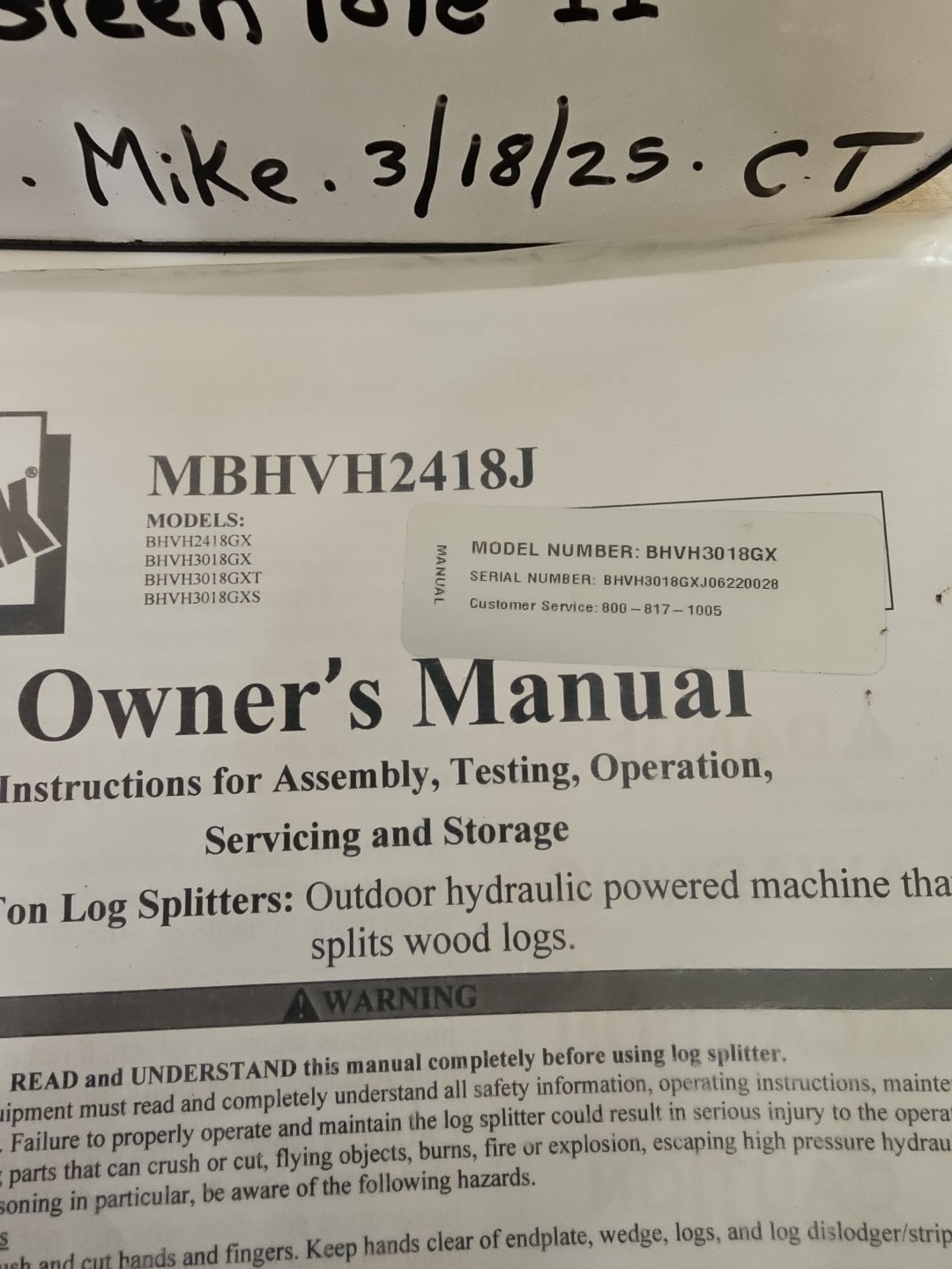 Iron & Oak 24 & 30 Ton Log Splitter Owner/Operator Manual Models In Photo - Image 4