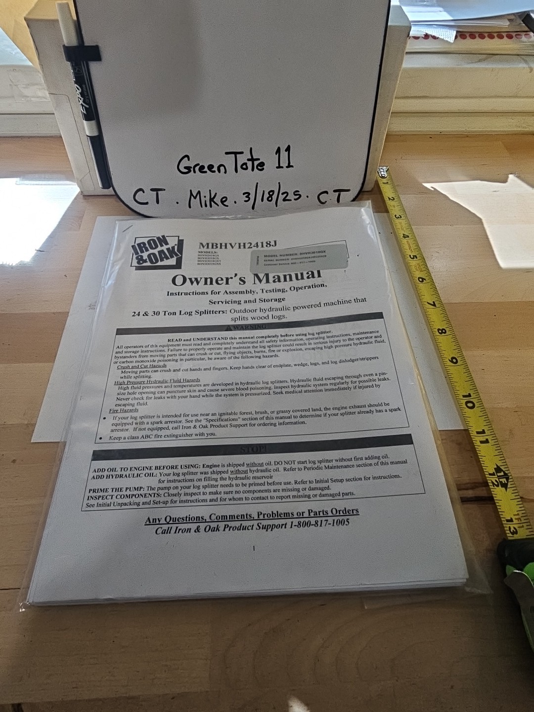 Iron & Oak 24 & 30 Ton Log Splitter Owner/Operator Manual Models In Photo