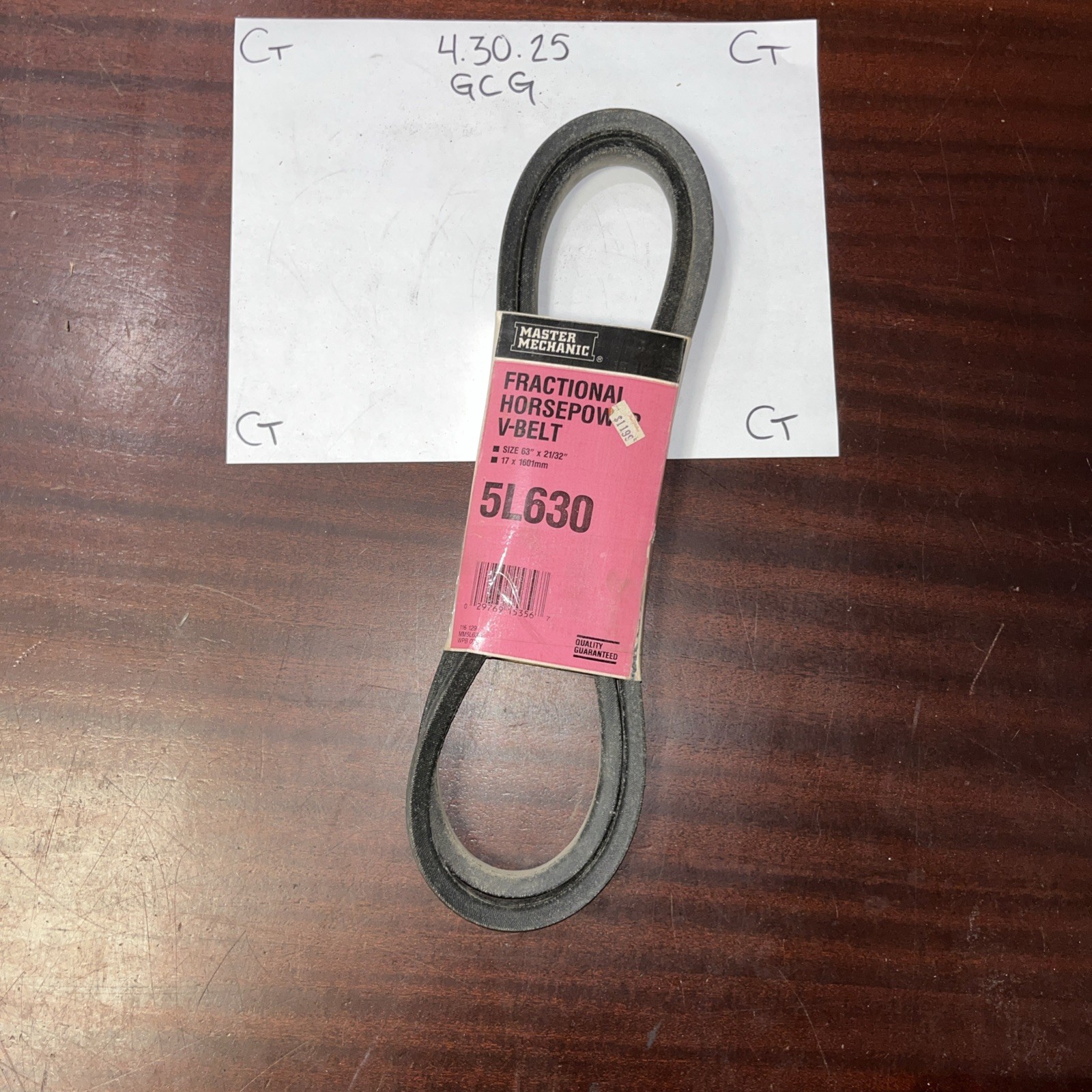 MASTER MECHANIC V-BELT 116129, 63" x 21/32", 5L630