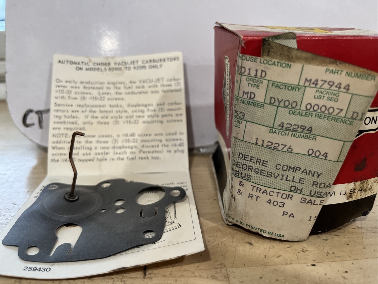 NOS Briggs & Stratton OEM 391681 Diaphragm Assembly (John Deere M47944) - Image 5