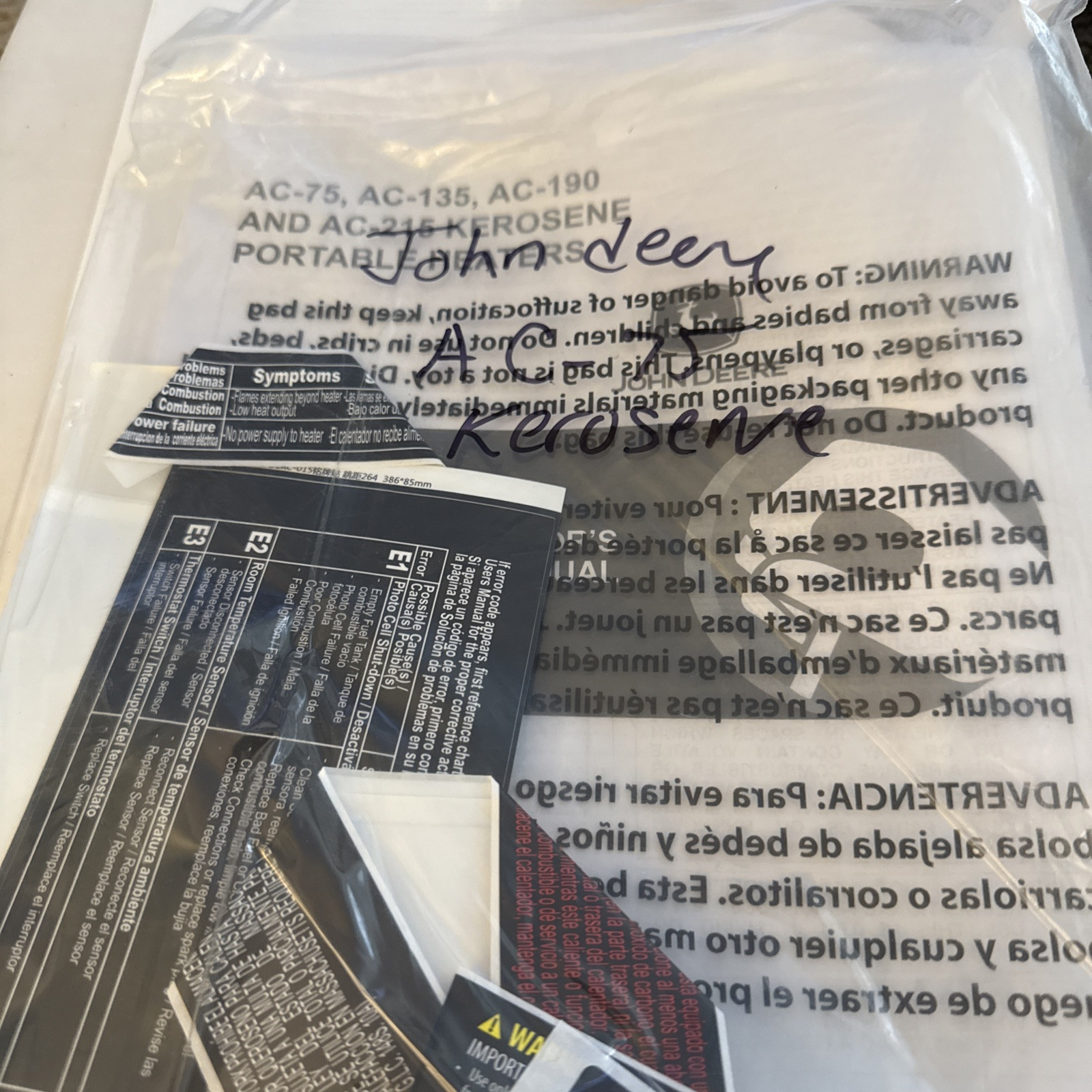 New John Deere Kerosene Portable Heaters Manual AC-75,AC-135, AC-190 With Fuse - Image 5