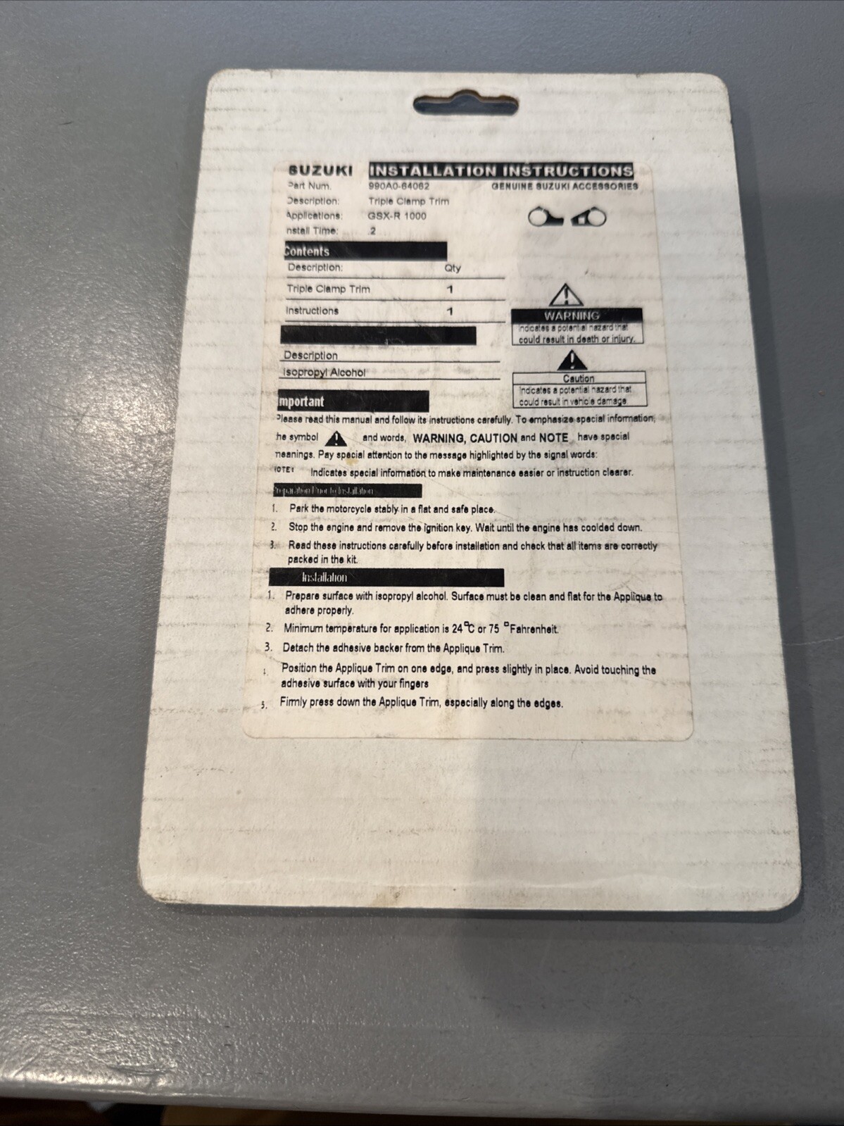 New OEM Suzuki 990A0-64062 Carbon Fiber Triple Clamp Trim Kit NOS - Image 3